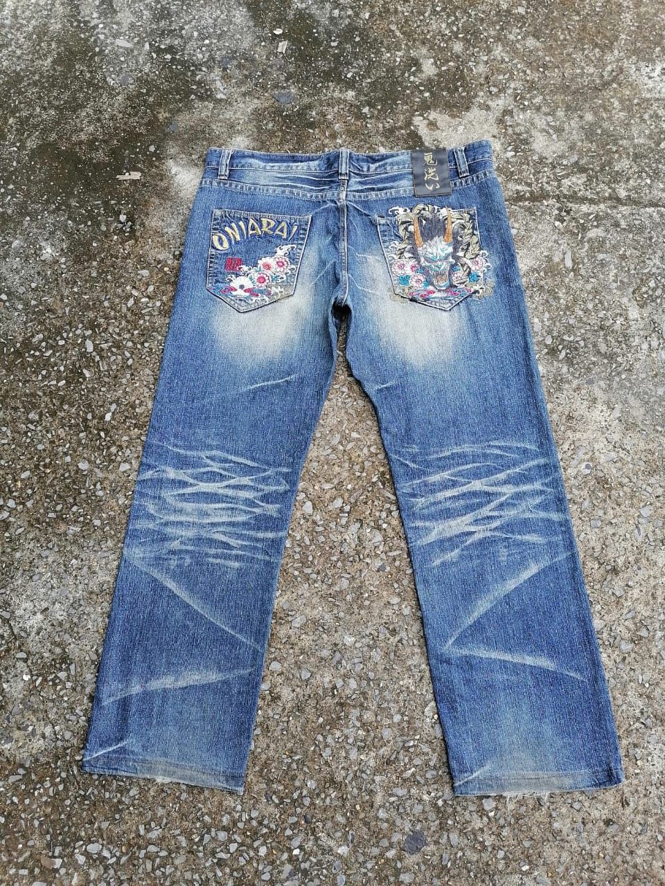 Japanese Brand Oniarai Embroidered Denim Jeans Size US 39 - 3 Thumbnail