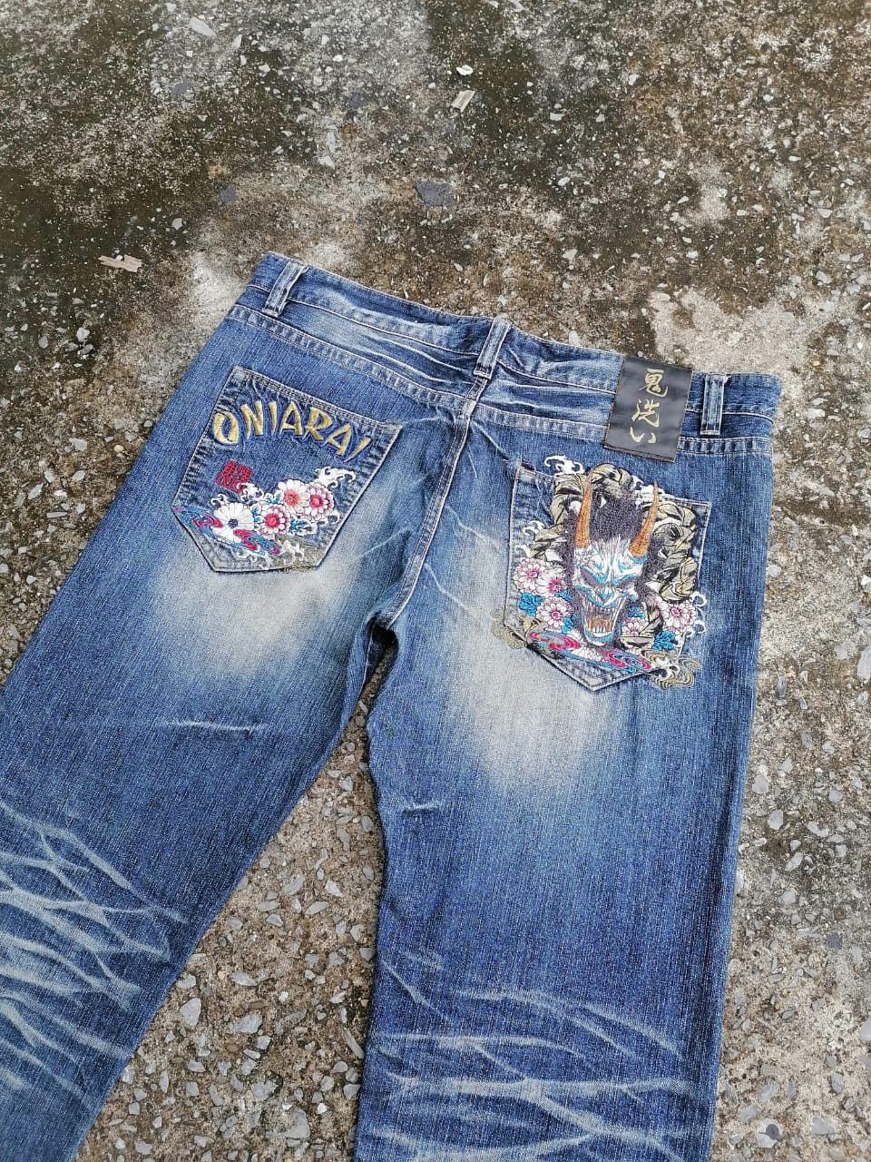 Japanese Brand Oniarai Embroidered Denim Jeans Size US 39 - 1 Thumbnail