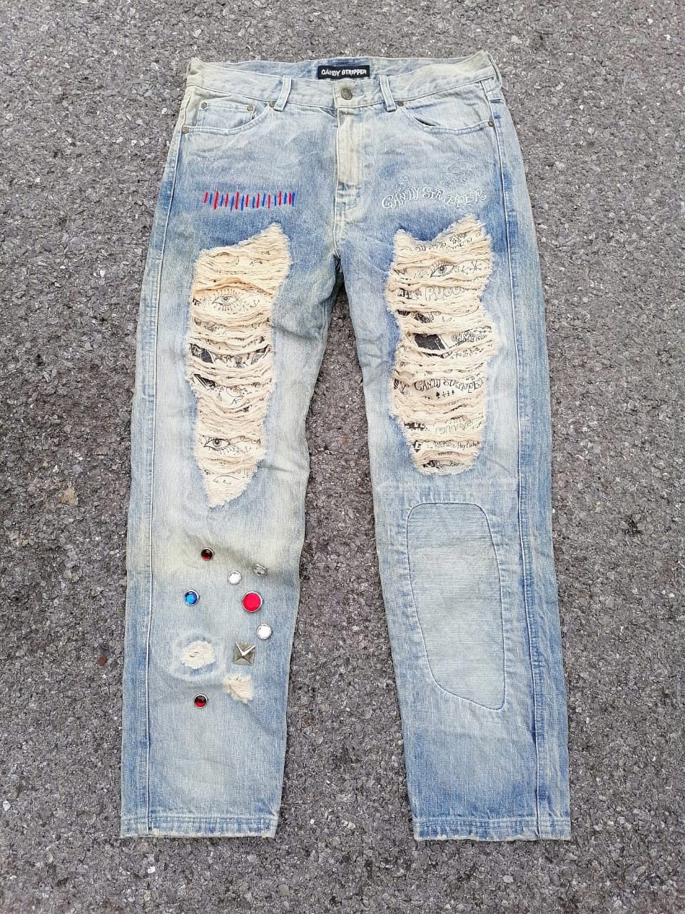 Candy Stripper Distressed Denim Jeans