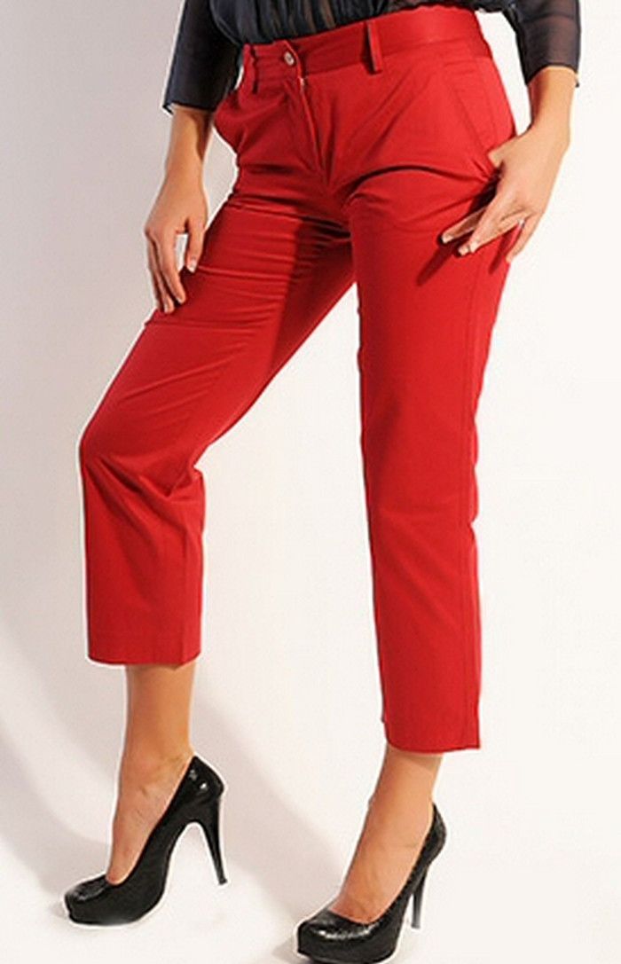 Luciano Barbera LUCIANO BARBERA red cotton crop capri pants trousers 42 Size 28" / US 6 / IT 42 - 2 Thumbnail