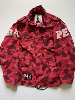 BAPE pharrell camo college logo full zip hoodie red camo A Bathing Ape Size  L