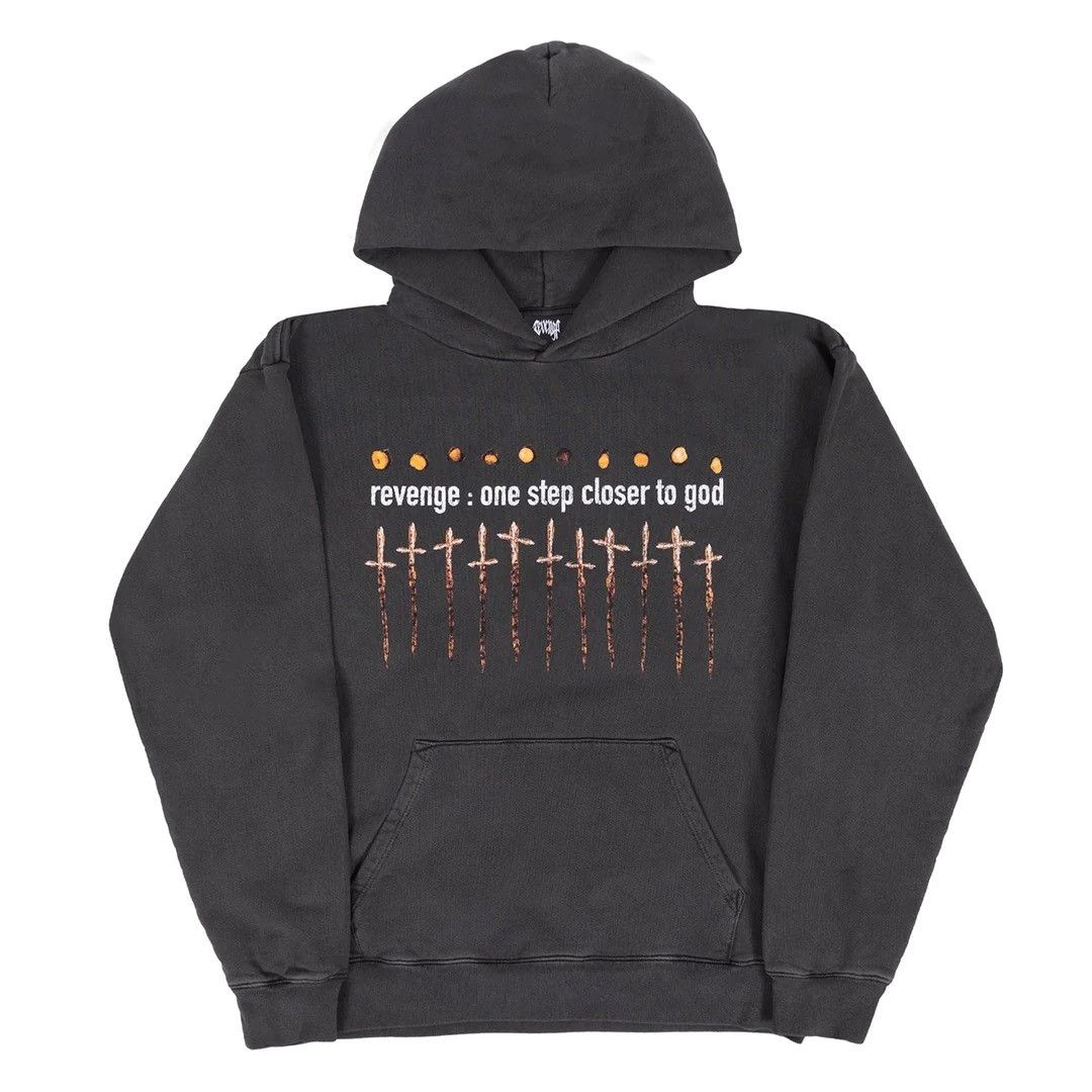 image of Revenge "closer To God" Hoodie in Washed Black, Men's (Size Large)