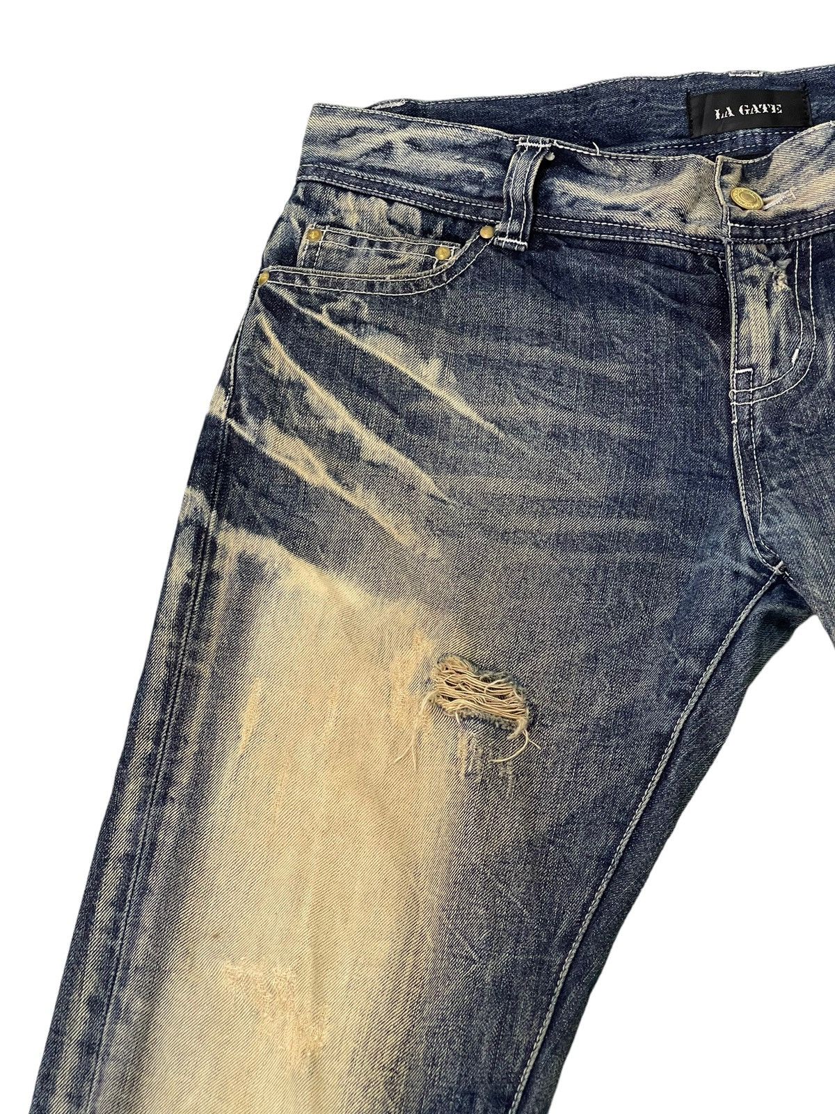 Japanese Brand Flare Jeans La Gate Distress Acid Wash Boot Cut 5🟦5 Size US 33 - 8 Thumbnail