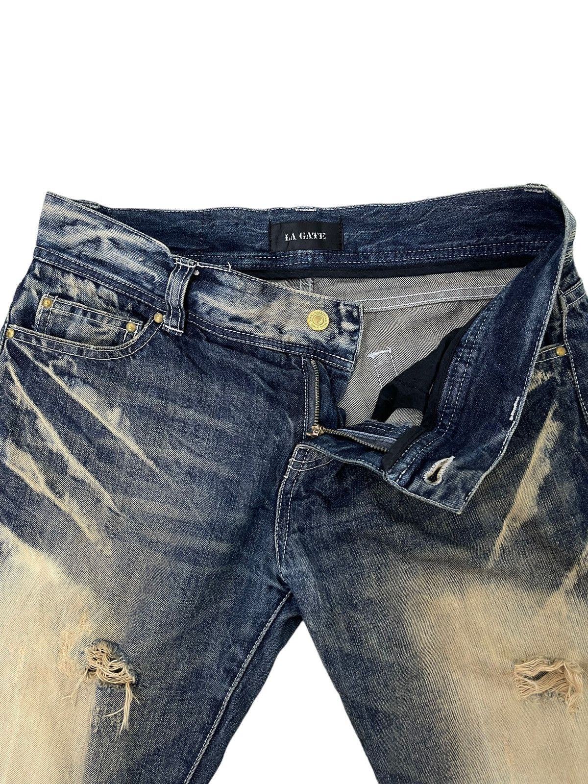Japanese Brand Flare Jeans La Gate Distress Acid Wash Boot Cut 5🟦5 Size US 33 - 11 Thumbnail