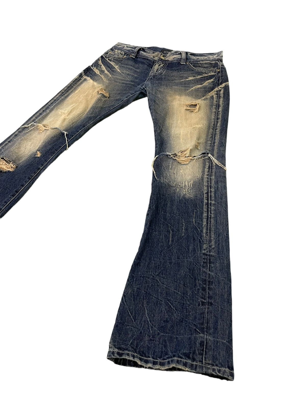 Japanese Brand Flare Jeans La Gate Distress Acid Wash Boot Cut 5🟦5 Size US 33 - 3 Thumbnail