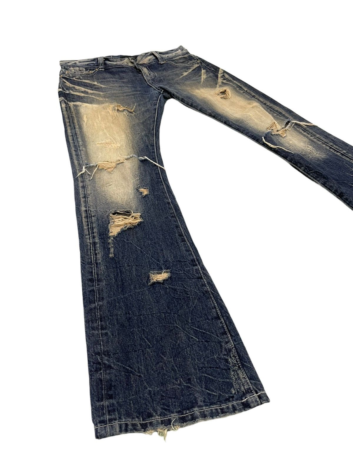 Japanese Brand Flare Jeans La Gate Distress Acid Wash Boot Cut 5🟦5 Size US 33 - 1 Thumbnail