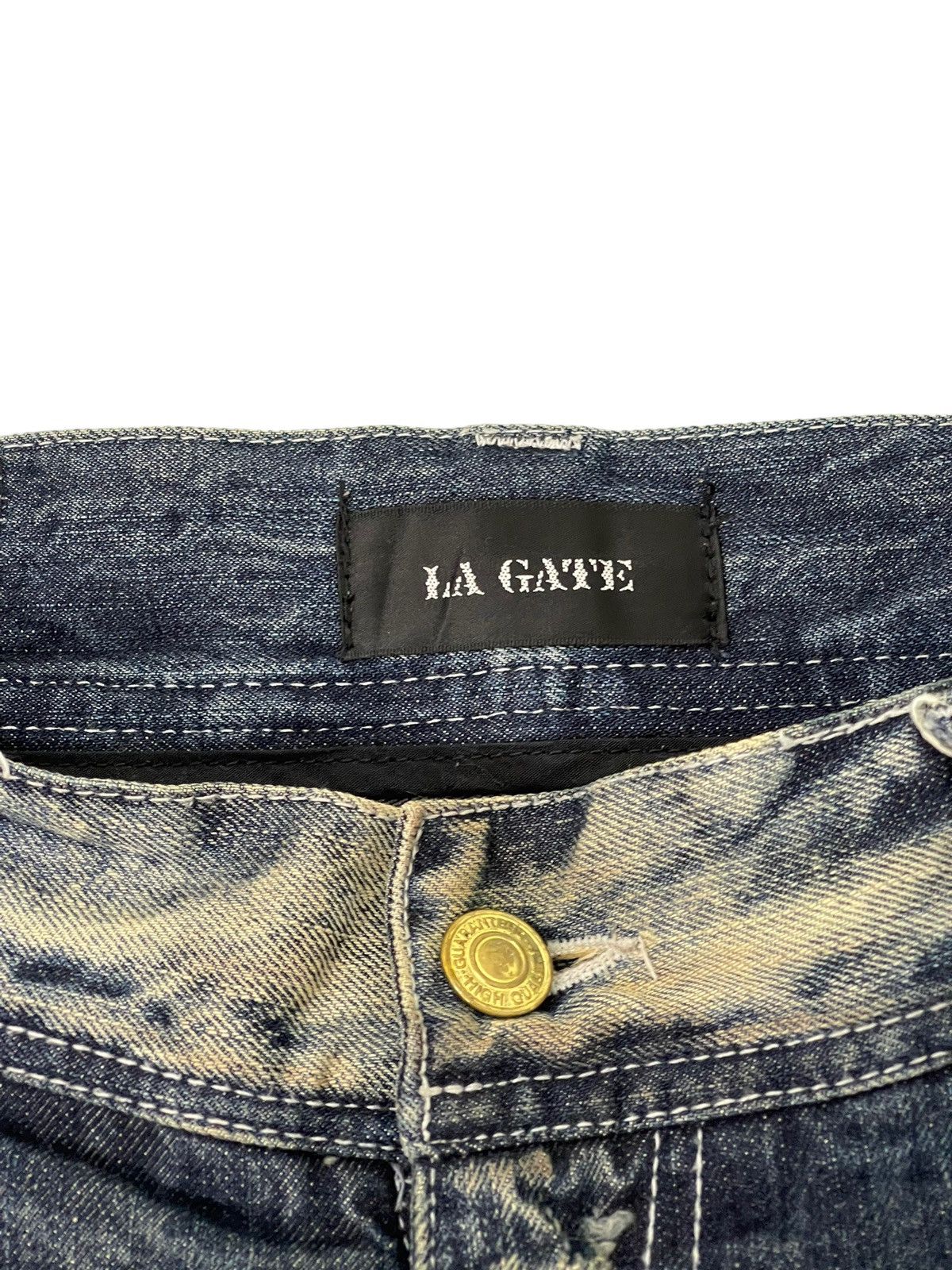 Japanese Brand Flare Jeans La Gate Distress Acid Wash Boot Cut 5🟦5 Size US 33 - 10 Thumbnail