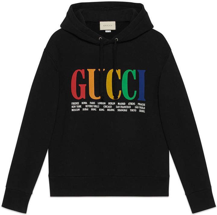 image of Gucci Cities Rainbow Hoodie in Black, Men's (Size Small)