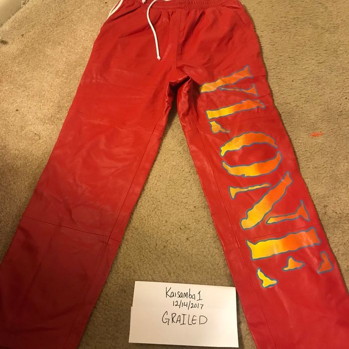 Red leather joggers