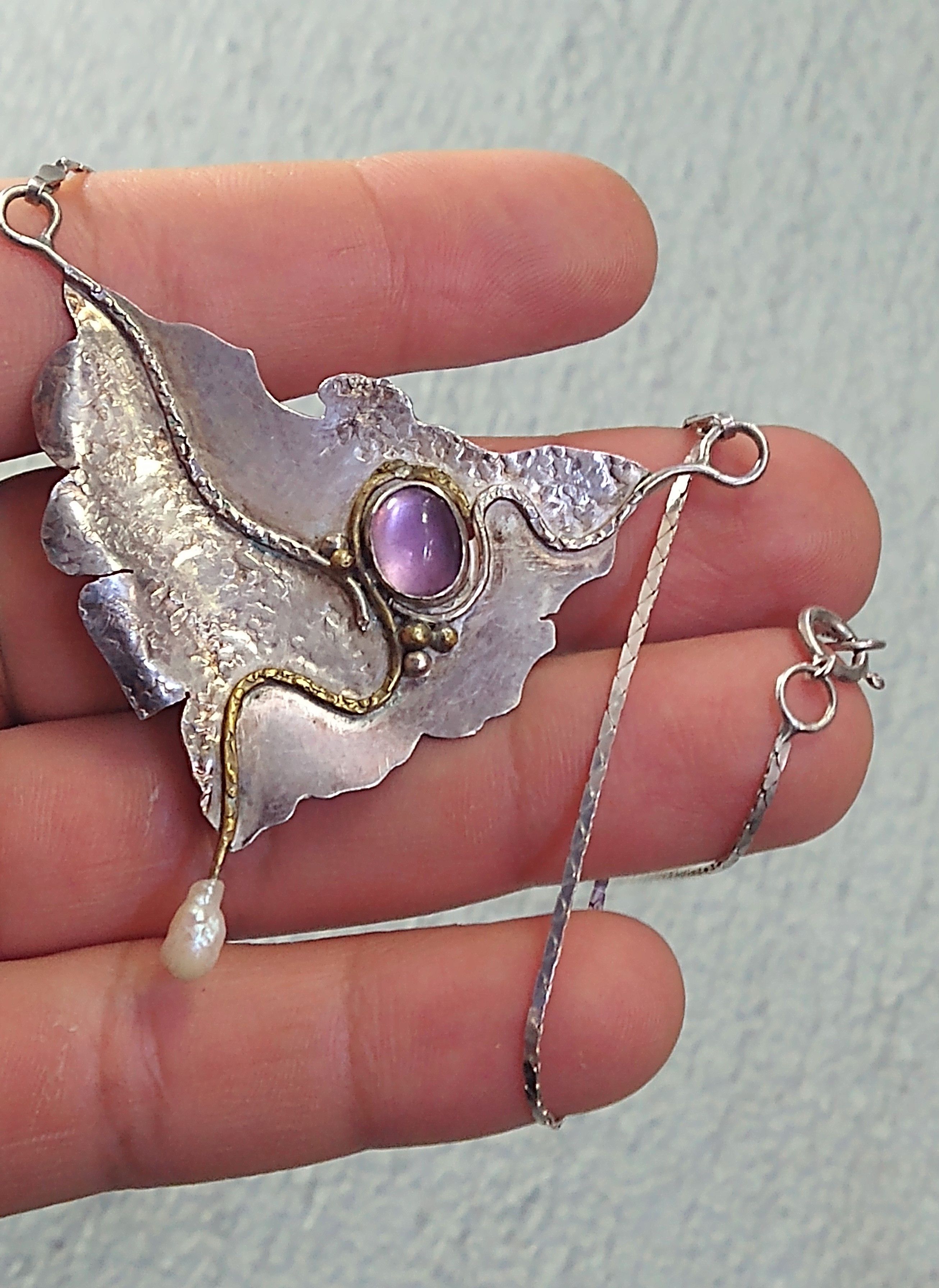 Other Vintage Sterling Silver Choker Necklace Purple Glass 16" Size ONE SIZE - 10 Thumbnail