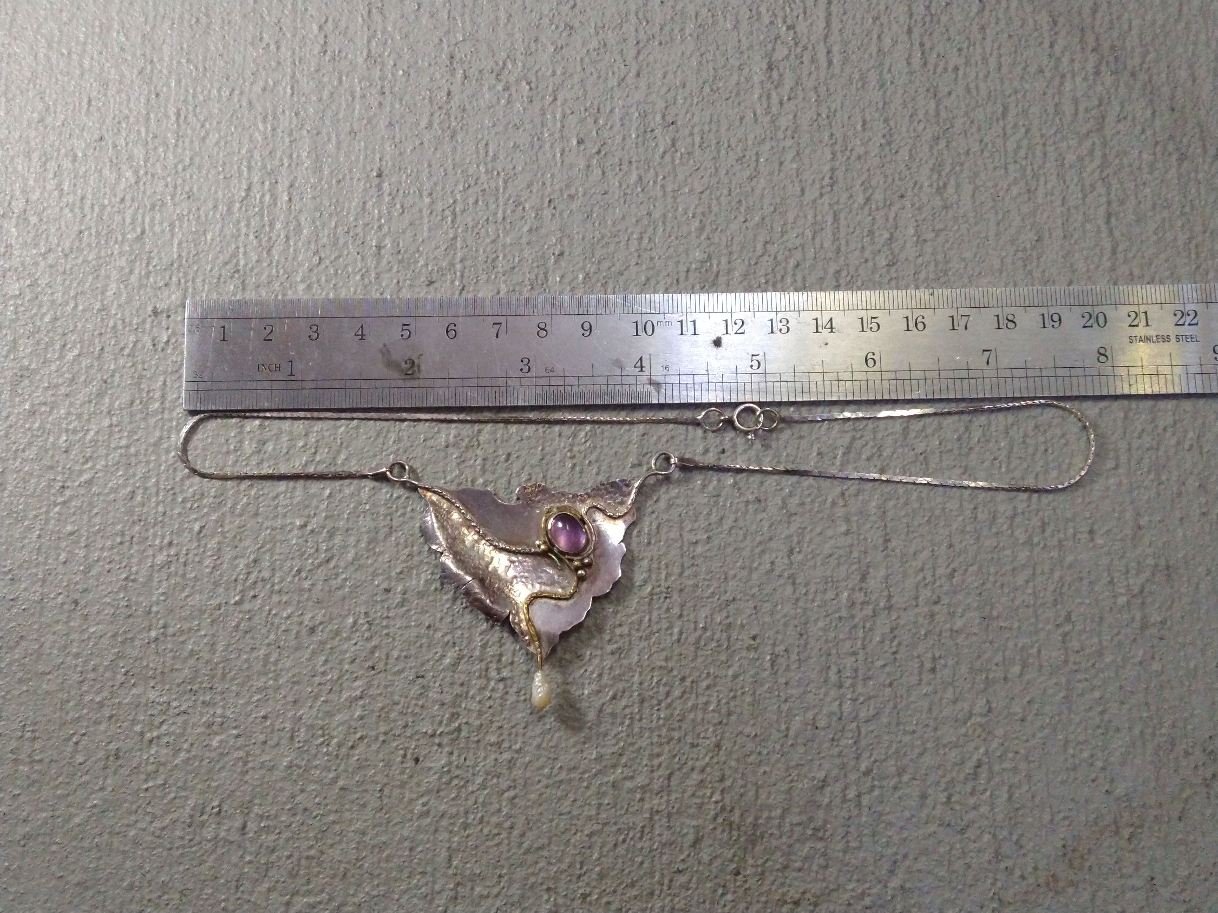 Other Vintage Sterling Silver Choker Necklace Purple Glass 16" Size ONE SIZE - 11 Thumbnail