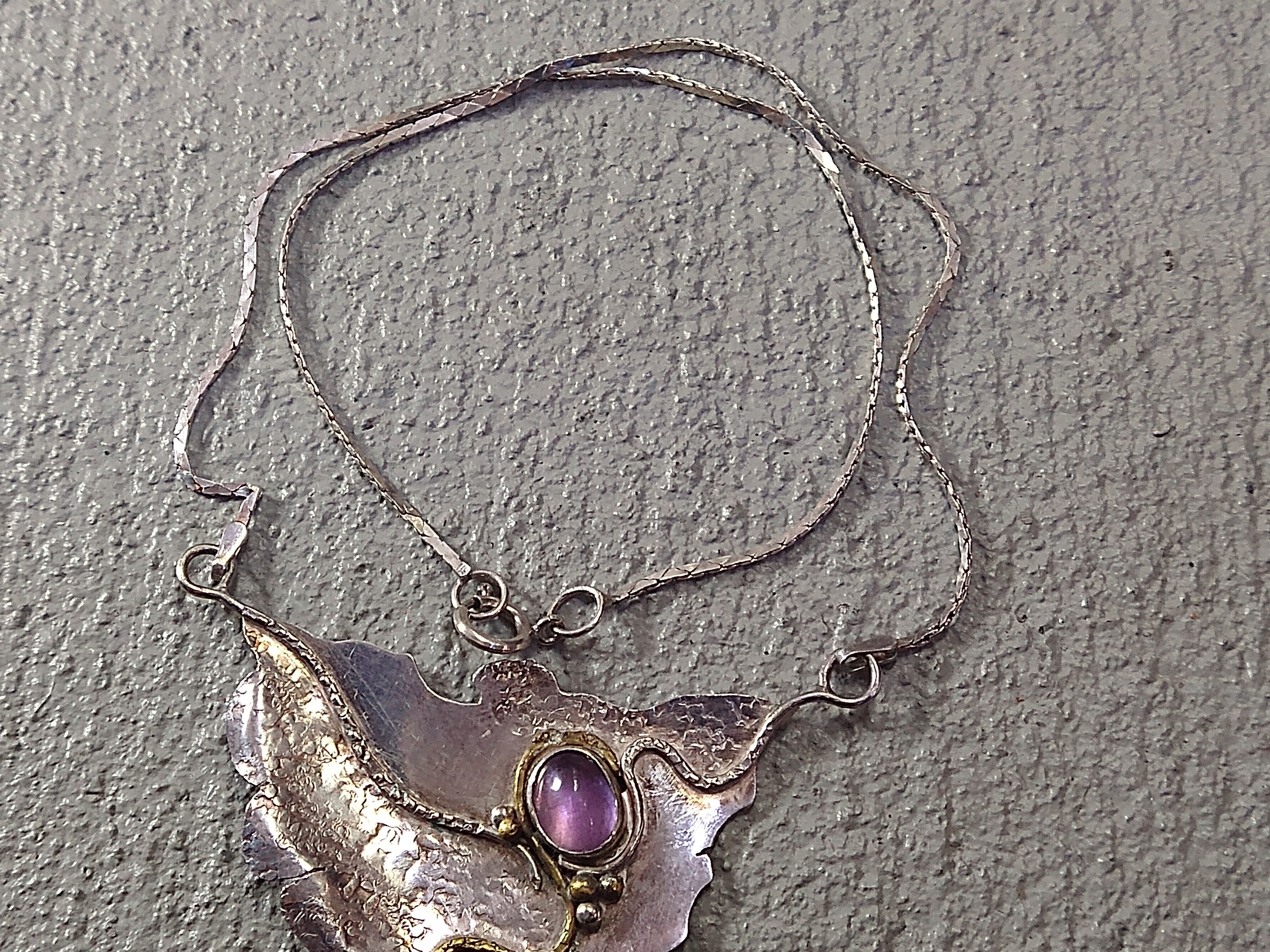 Other Vintage Sterling Silver Choker Necklace Purple Glass 16" Size ONE SIZE - 4 Thumbnail