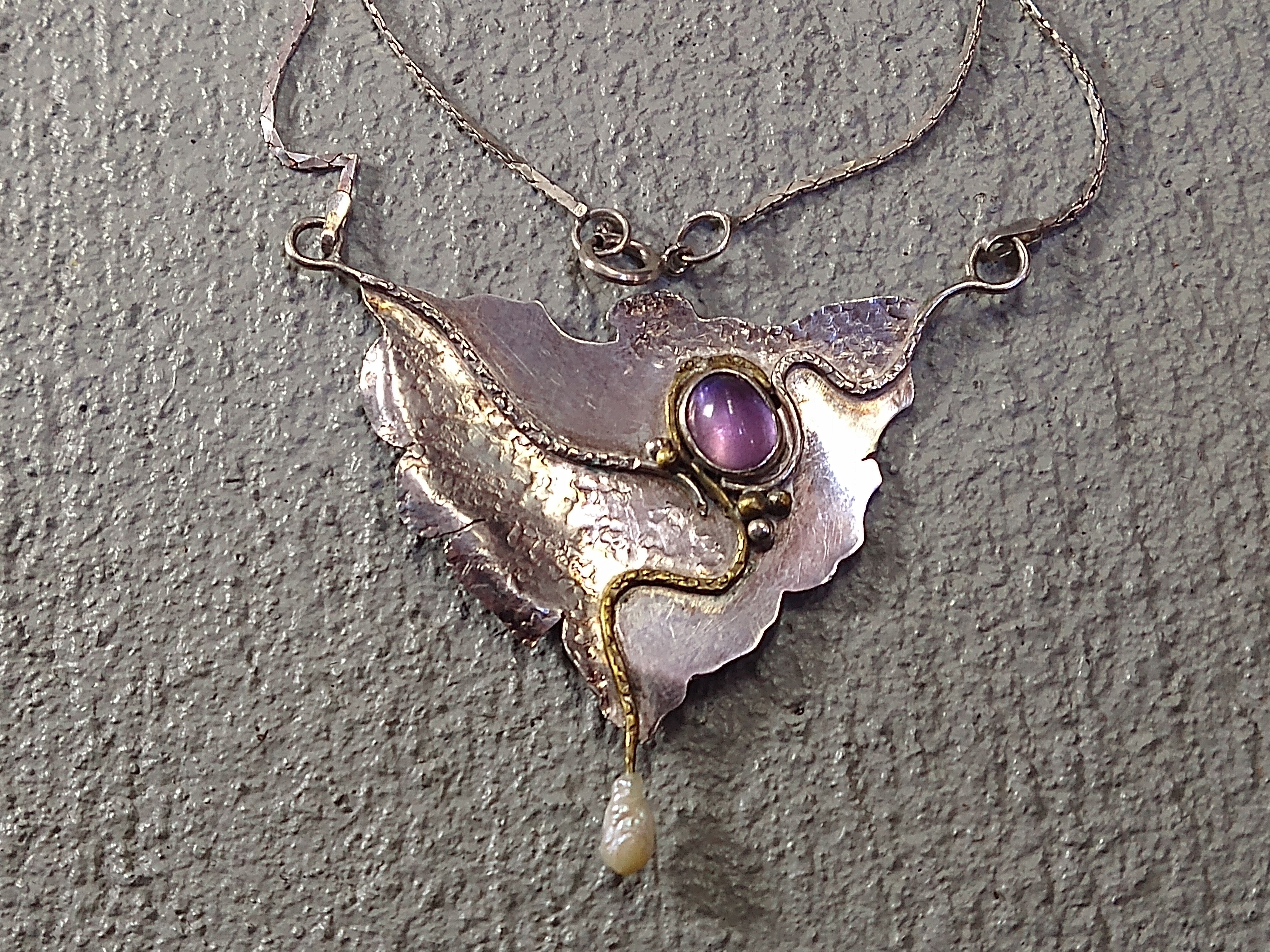 Other Vintage Sterling Silver Choker Necklace Purple Glass 16" Size ONE SIZE - 3 Thumbnail