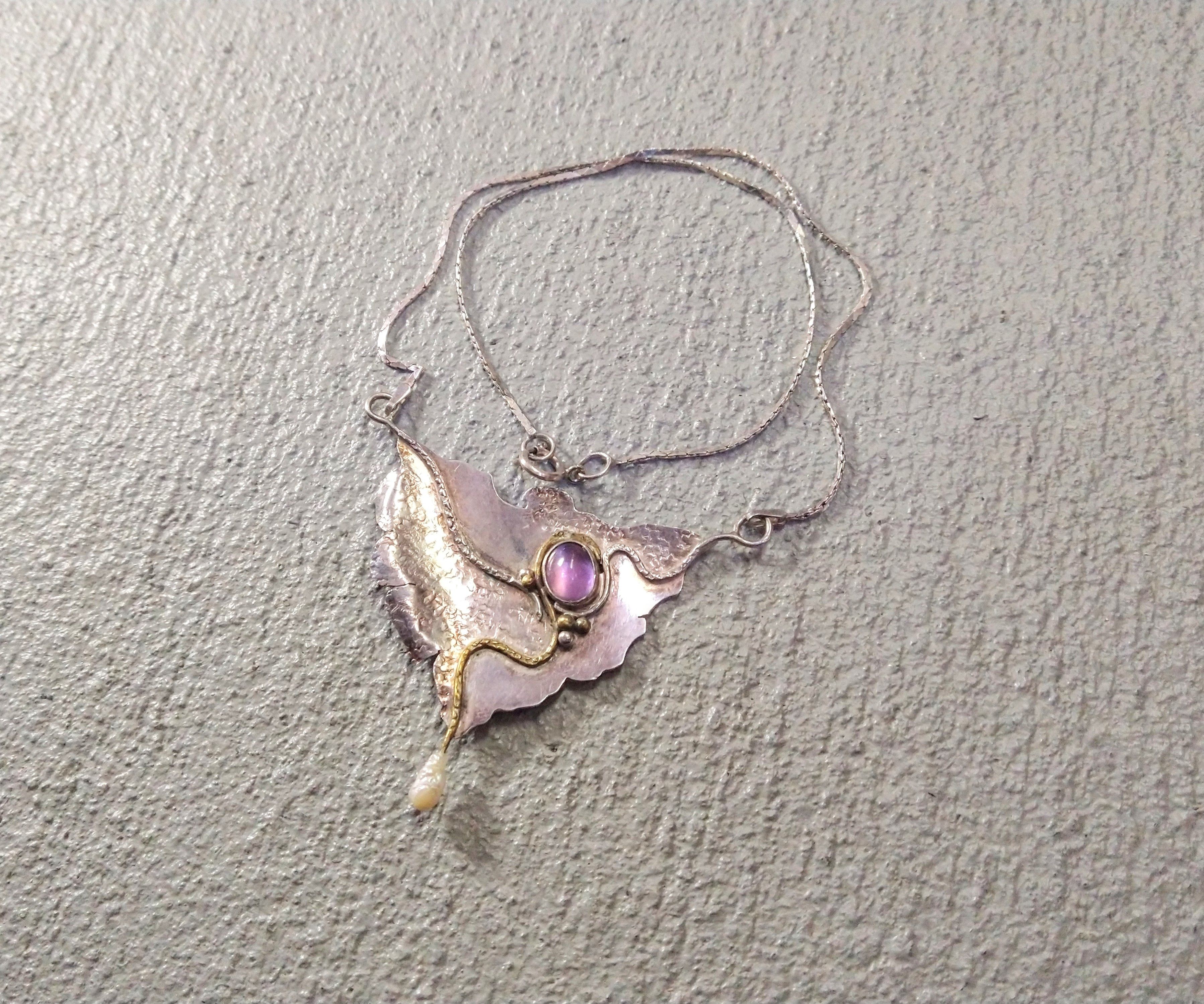 Other Vintage Sterling Silver Choker Necklace Purple Glass 16" Size ONE SIZE - 1 Thumbnail