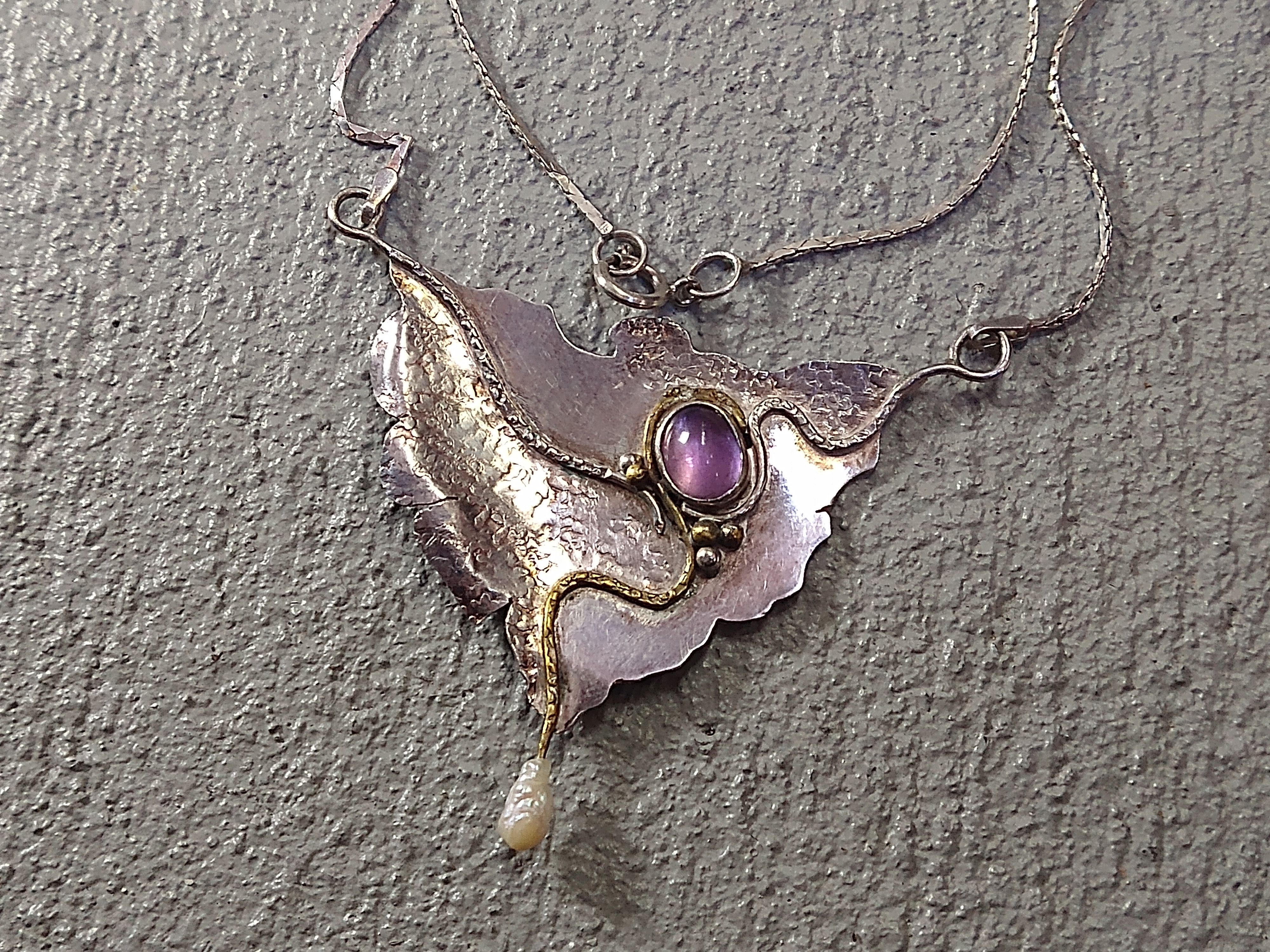 Other Vintage Sterling Silver Choker Necklace Purple Glass 16" Size ONE SIZE - 2 Thumbnail