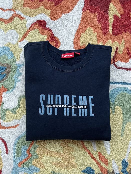 Supreme Supreme World Famous Crewneck FW18 Navy | Grailed