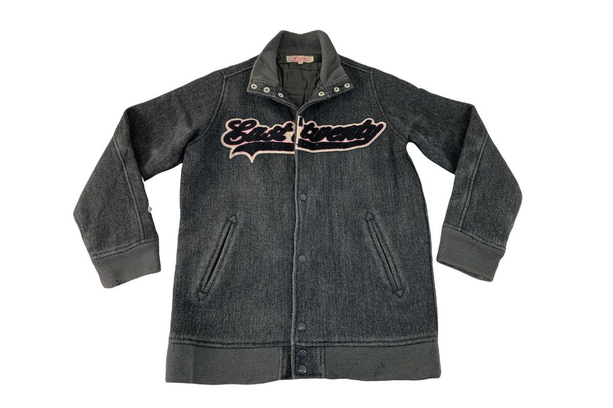 image of Vintage Hype Wool Varsity Jacket Cast Twenty Spell Out Quilted Inner in Black Grey (Size Medium)