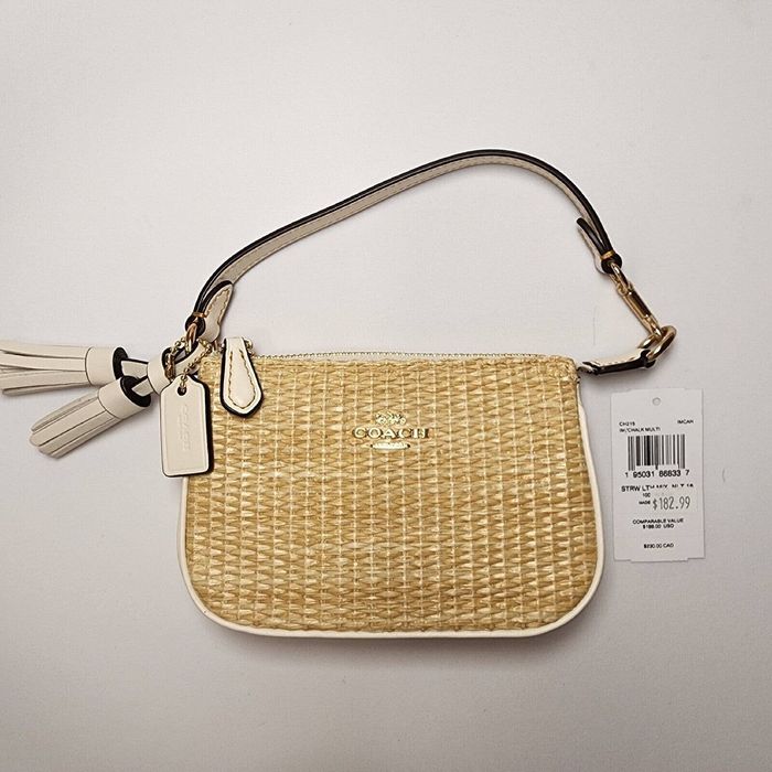 Coach CH215 Straw Leather Mix Nolita 15 Wristlet Mini Handbag Bag