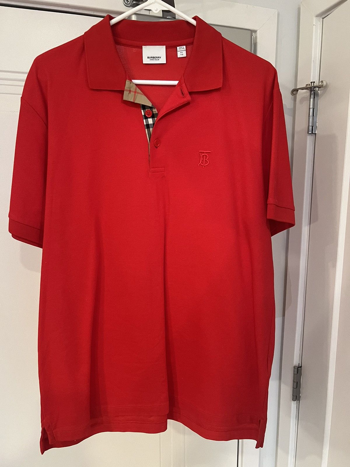 Image of Burberry Polo Shirt Worn Once in Red, Men's (Size XL)