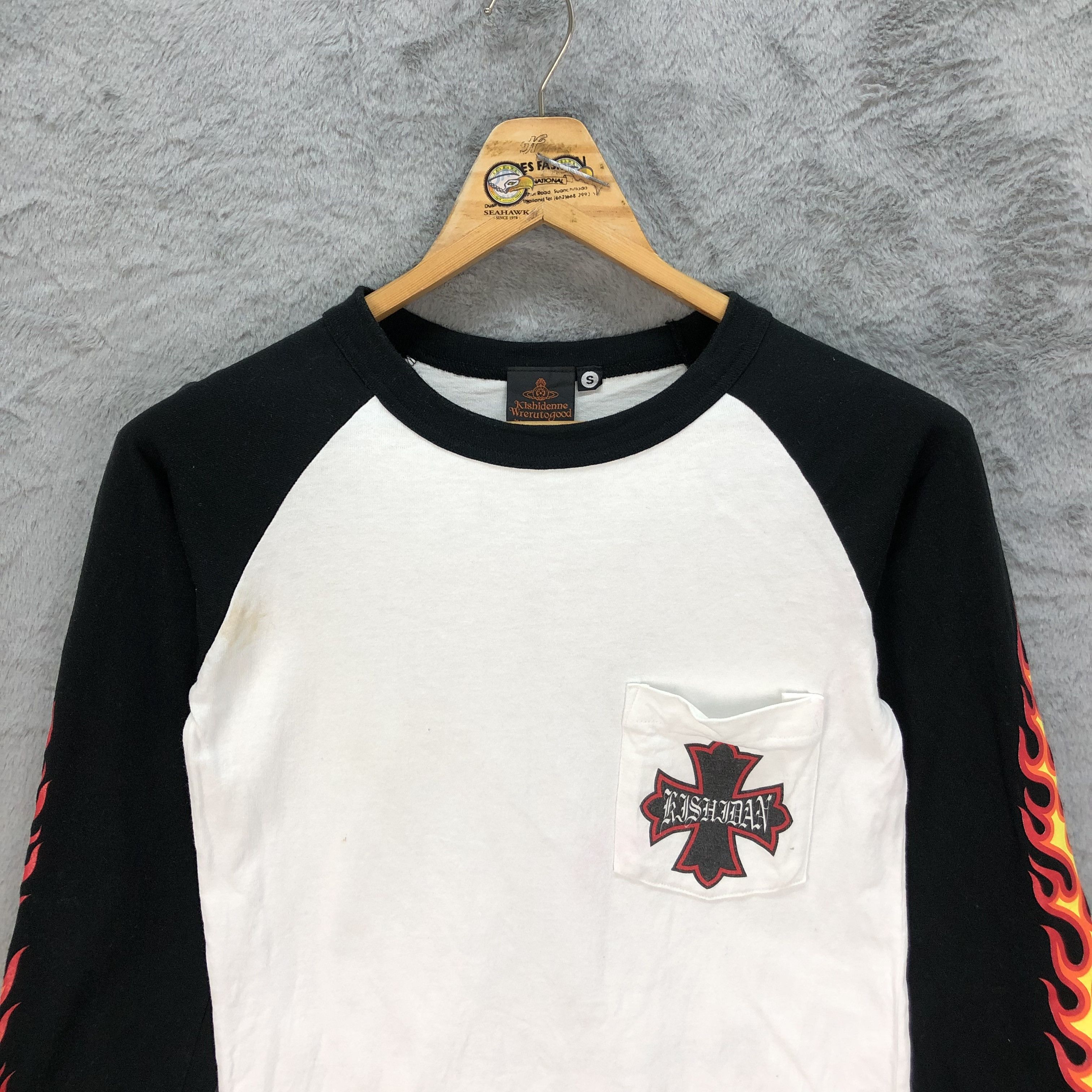 Japanese Brand RARE KISHIDENNE WRERUTOGOOD Big Logo Fire 3Q Tee #4773-167 Size S / US 4 / IT 40 - 4 Thumbnail