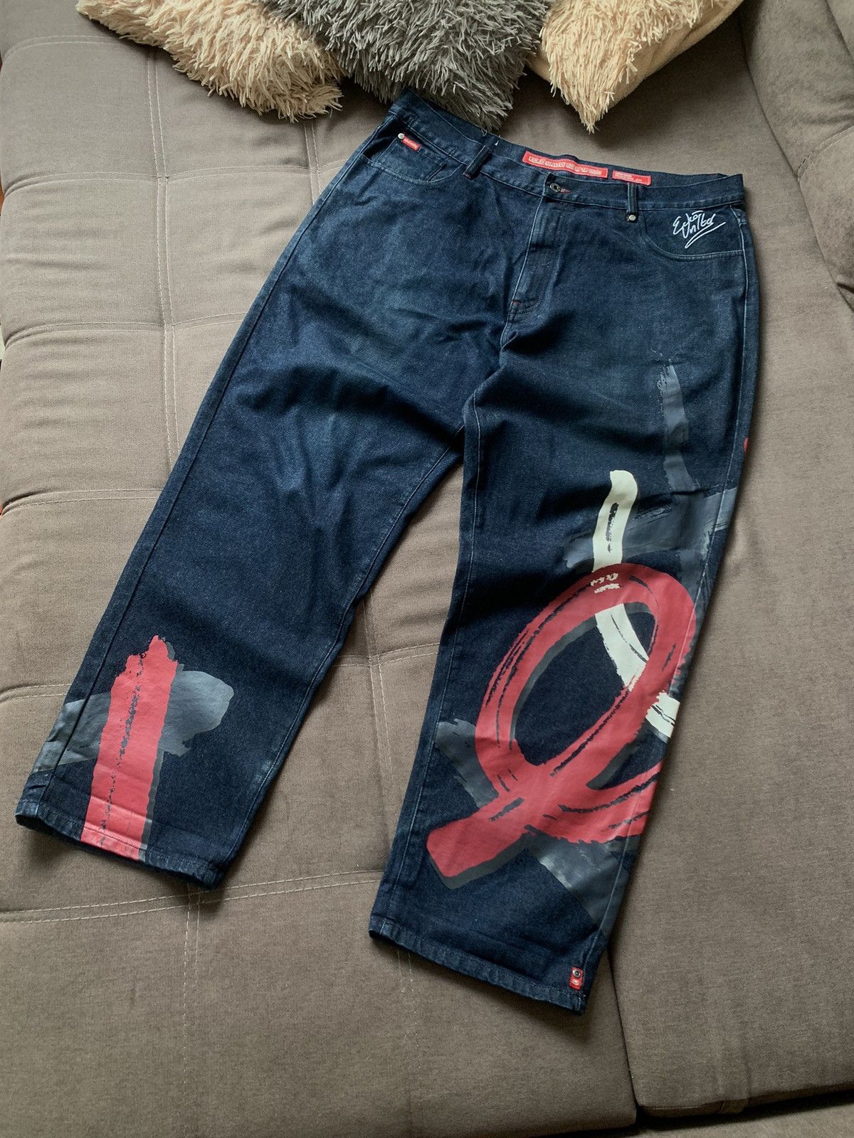 image of Ecko Unltd x Vintage Ecko Park Brushstroke Limited Edition Baggy Jeans in Denim, Men's (Size 40)