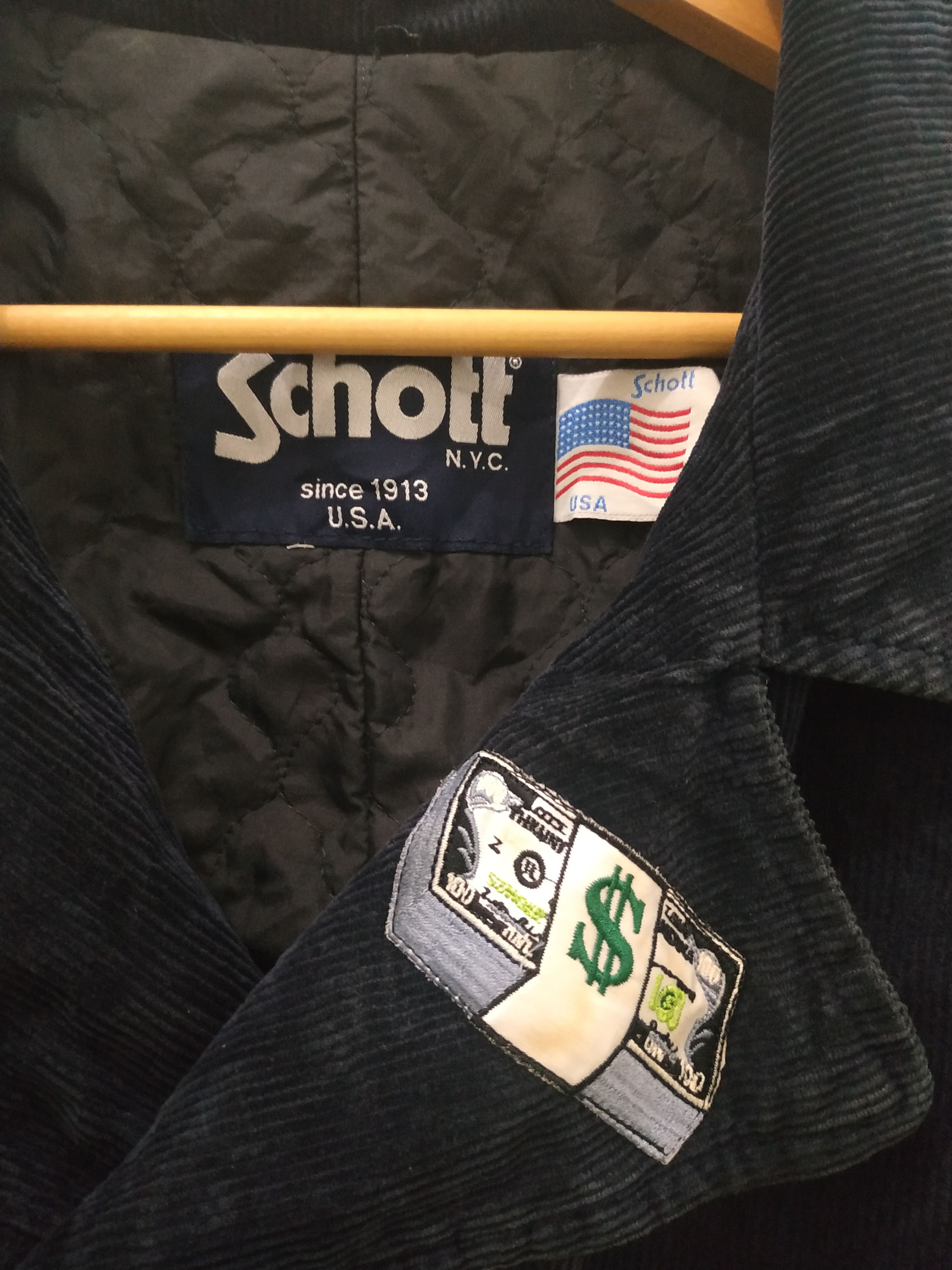 Schott Vintage SCHOTT NYC Dollar Note Corduroy Double Breasted Coat Size US L / EU 52-54 / 3 - 3 Thumbnail