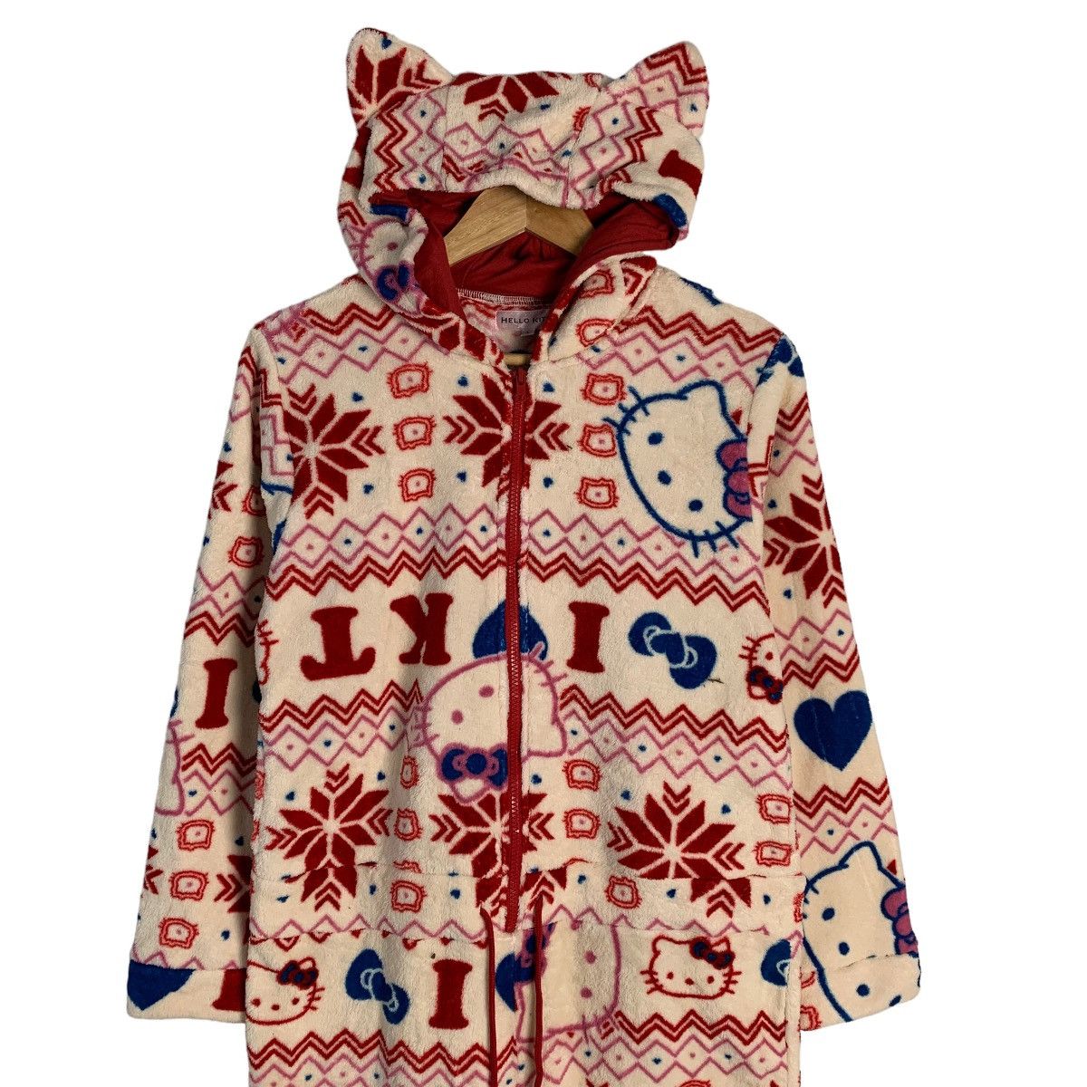 Japanese Brand Hello Kitty All Over Print Ear Hooded Fleece Overall Size M / US 6-8 / IT 42-44 - 3 Thumbnail