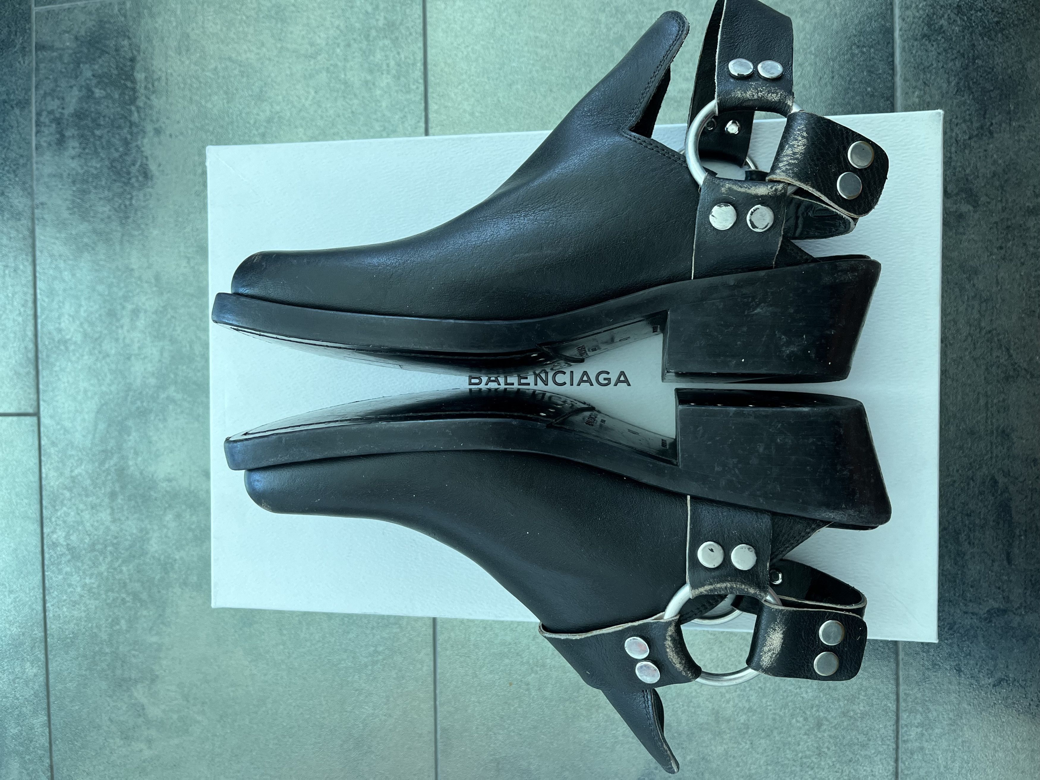 Balenciaga Black Distressed Leather Harness-strap Mules - Boots