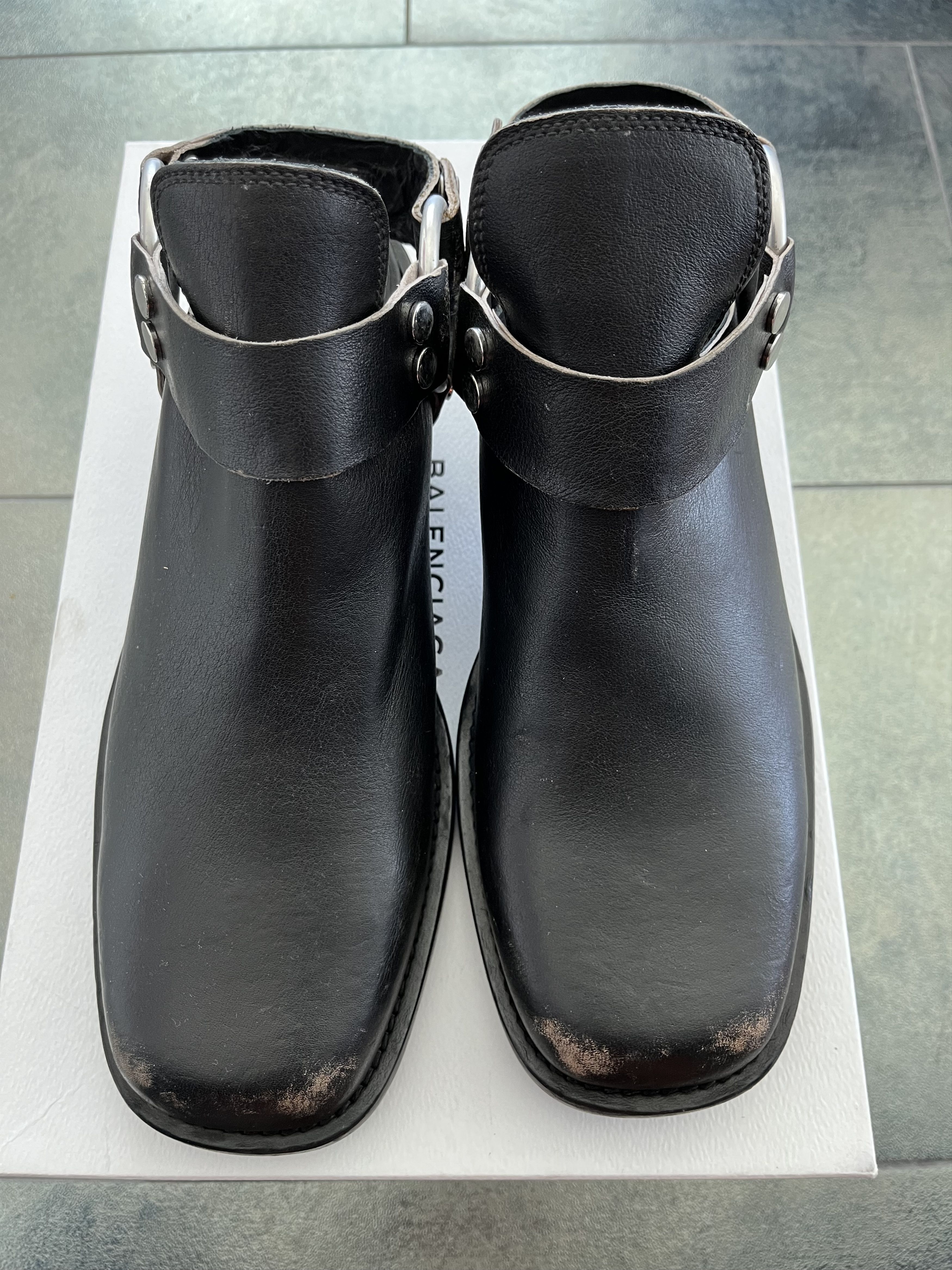 Balenciaga Black Distressed Leather Harness-strap Mules - Boots