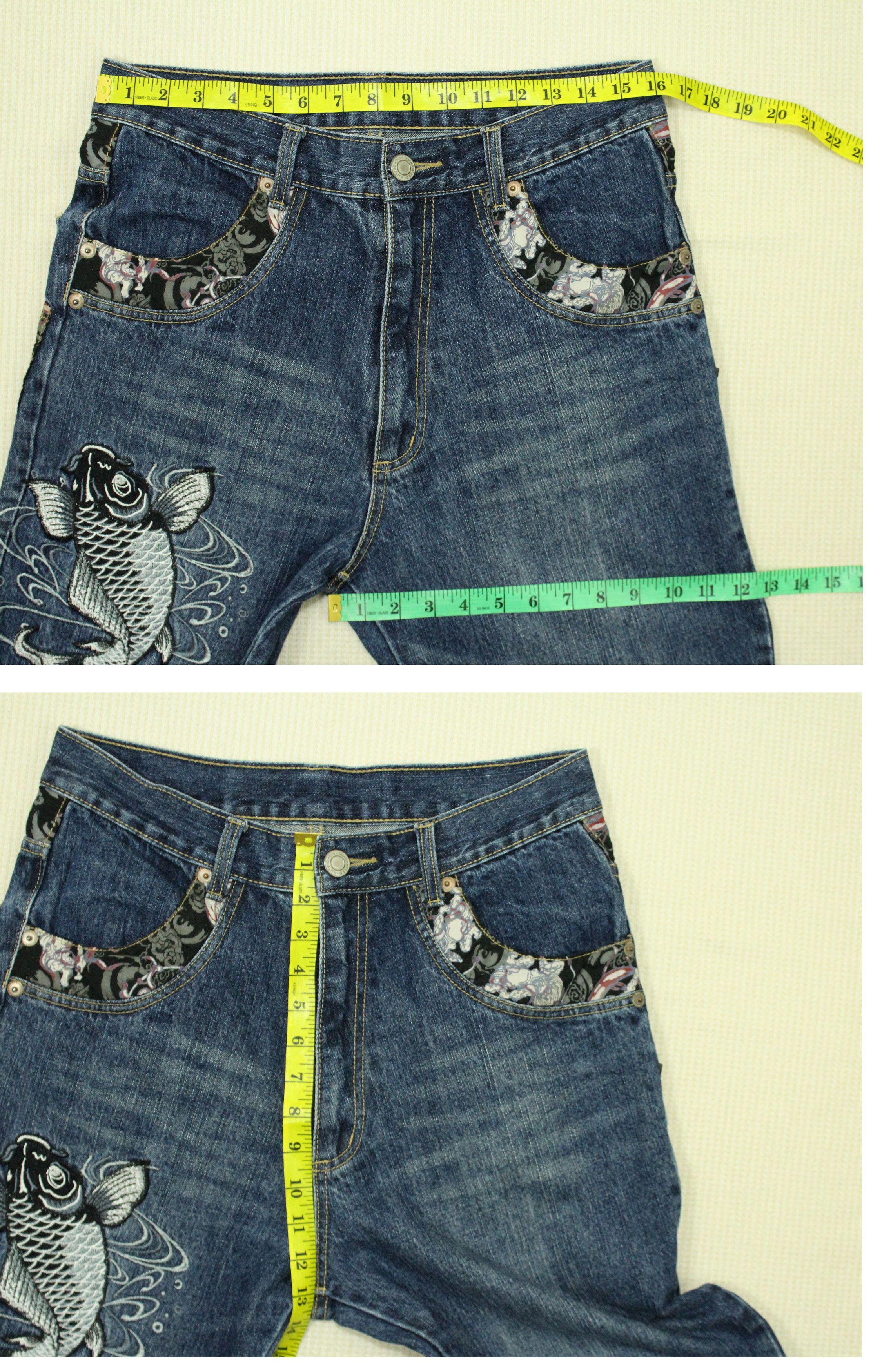 Vintage Embroidered Denim Koi fish Sukajan Dragon Size US 32 / EU 48 - 17 Thumbnail