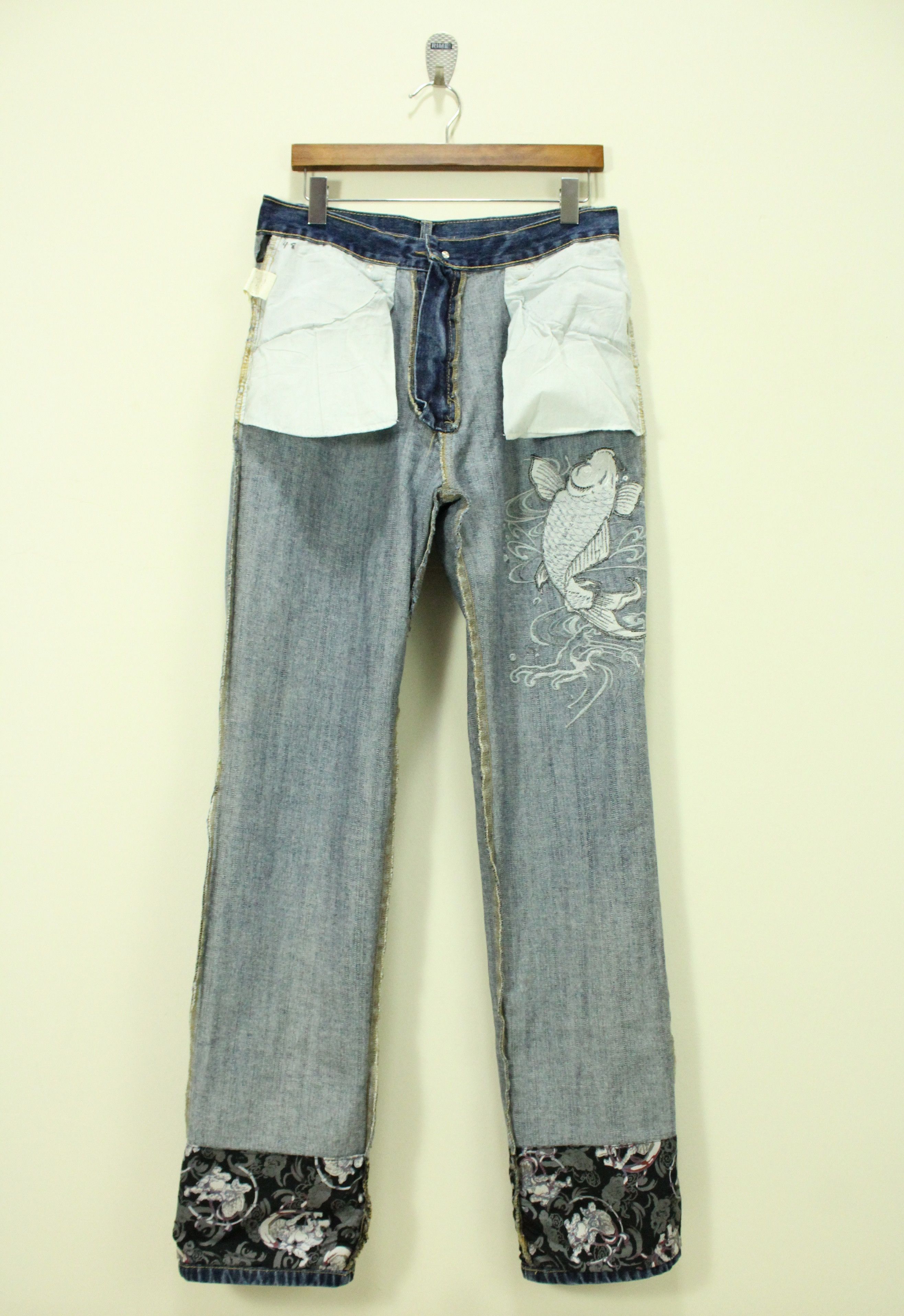Vintage Embroidered Denim Koi fish Sukajan Dragon Size US 32 / EU 48 - 12 Thumbnail