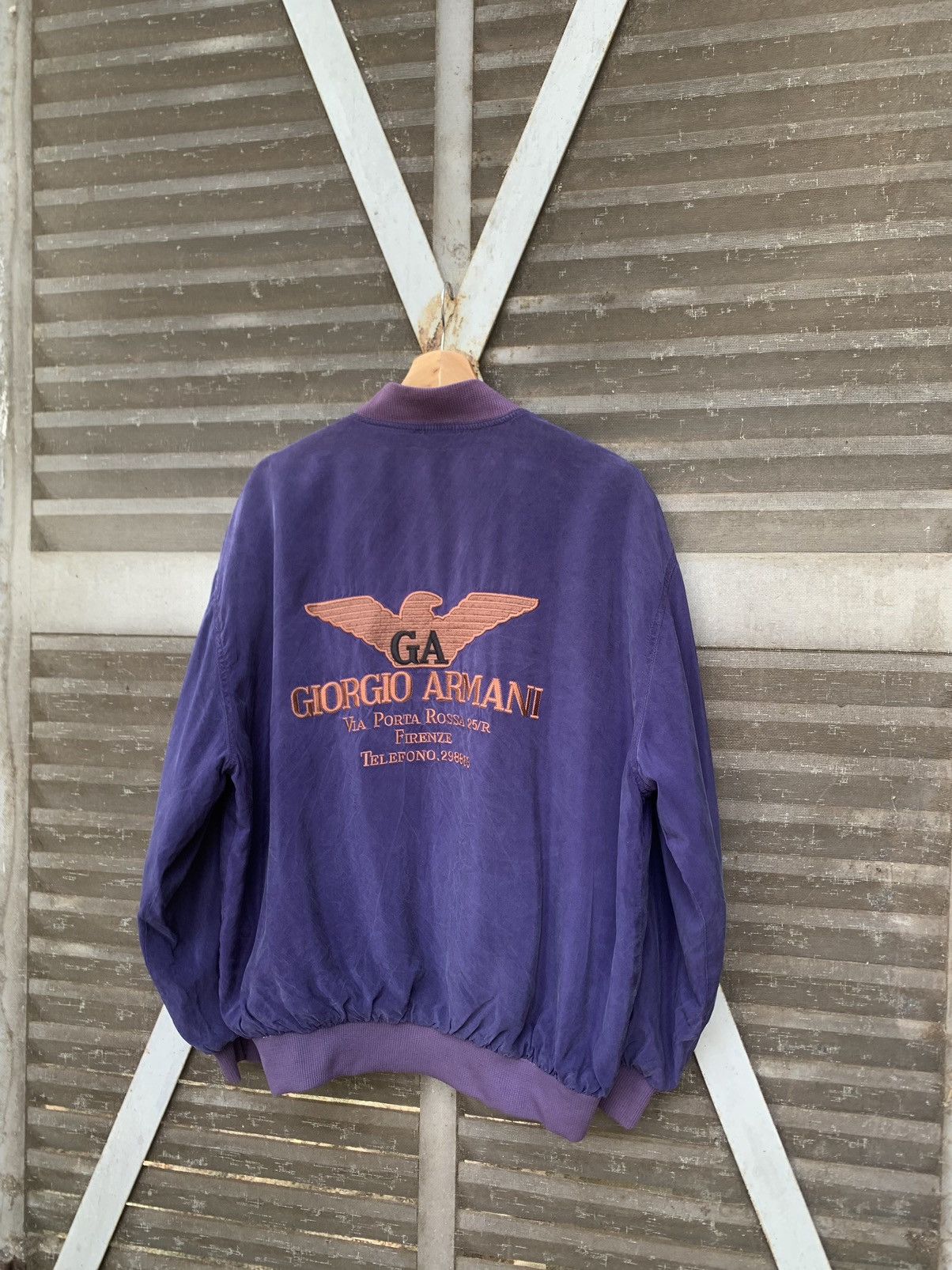 image of Thrashed Giorgio Armani Light Weight Bomber Jacket in Purple, Men's (Size Large)