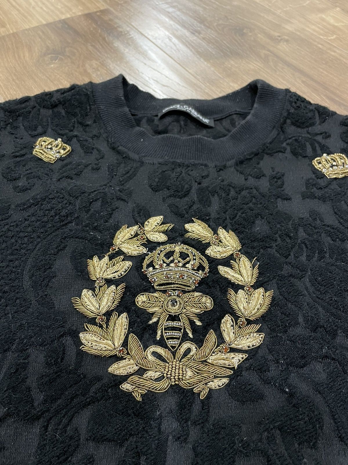 Dolce & Gabbana × Vintage Luxury Dolce&Gabbana Black Brocade Bee Crown Sweatshirt Size US S / EU 44-46 / 1 - 10 Thumbnail