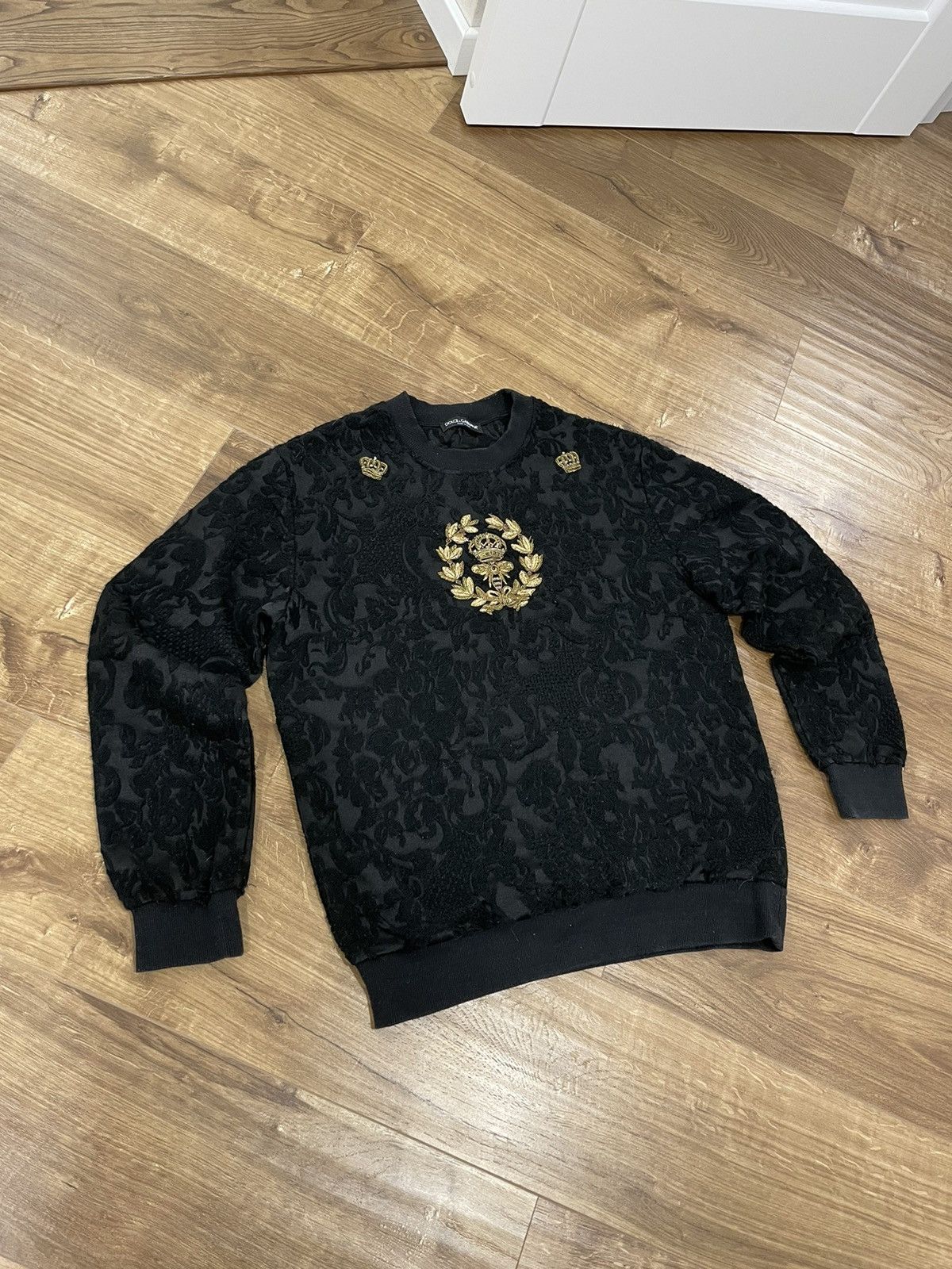 Dolce & Gabbana × Vintage Luxury Dolce&Gabbana Black Brocade Bee Crown Sweatshirt Size US S / EU 44-46 / 1 - 2 Thumbnail