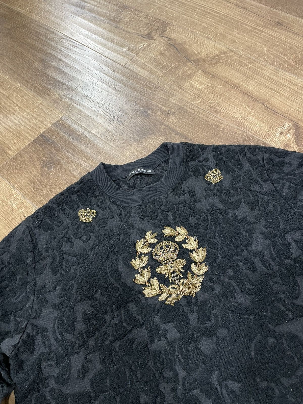 Dolce & Gabbana × Vintage Luxury Dolce&Gabbana Black Brocade Bee Crown Sweatshirt Size US S / EU 44-46 / 1 - 9 Thumbnail