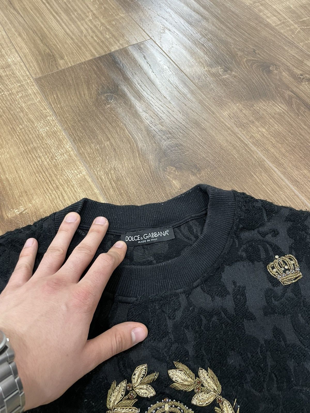 Dolce & Gabbana × Vintage Luxury Dolce&Gabbana Black Brocade Bee Crown Sweatshirt Size US S / EU 44-46 / 1 - 11 Thumbnail