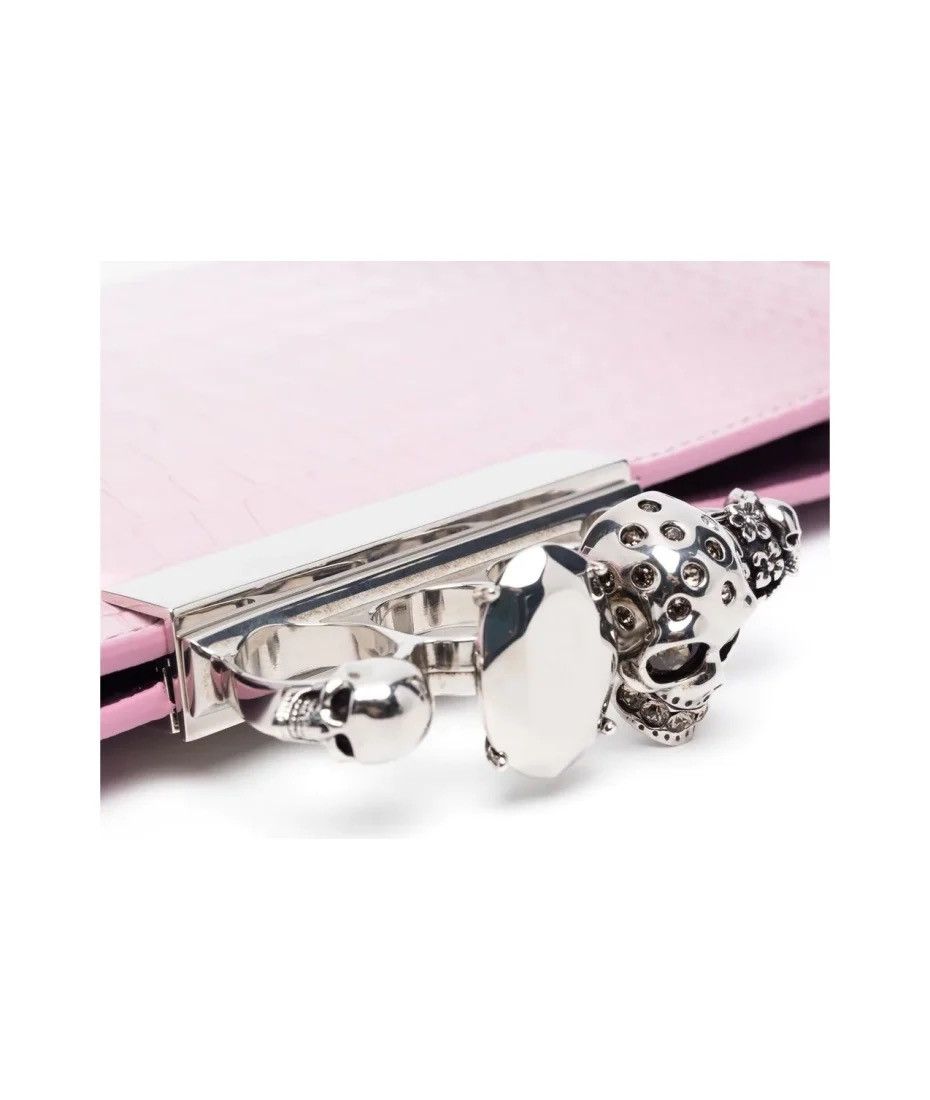Alexander McQueen 🧨$2.4K🧨Pink Ring Skull Flat Clutch With Crocodile Effect Size ONE SIZE - 3 Thumbnail