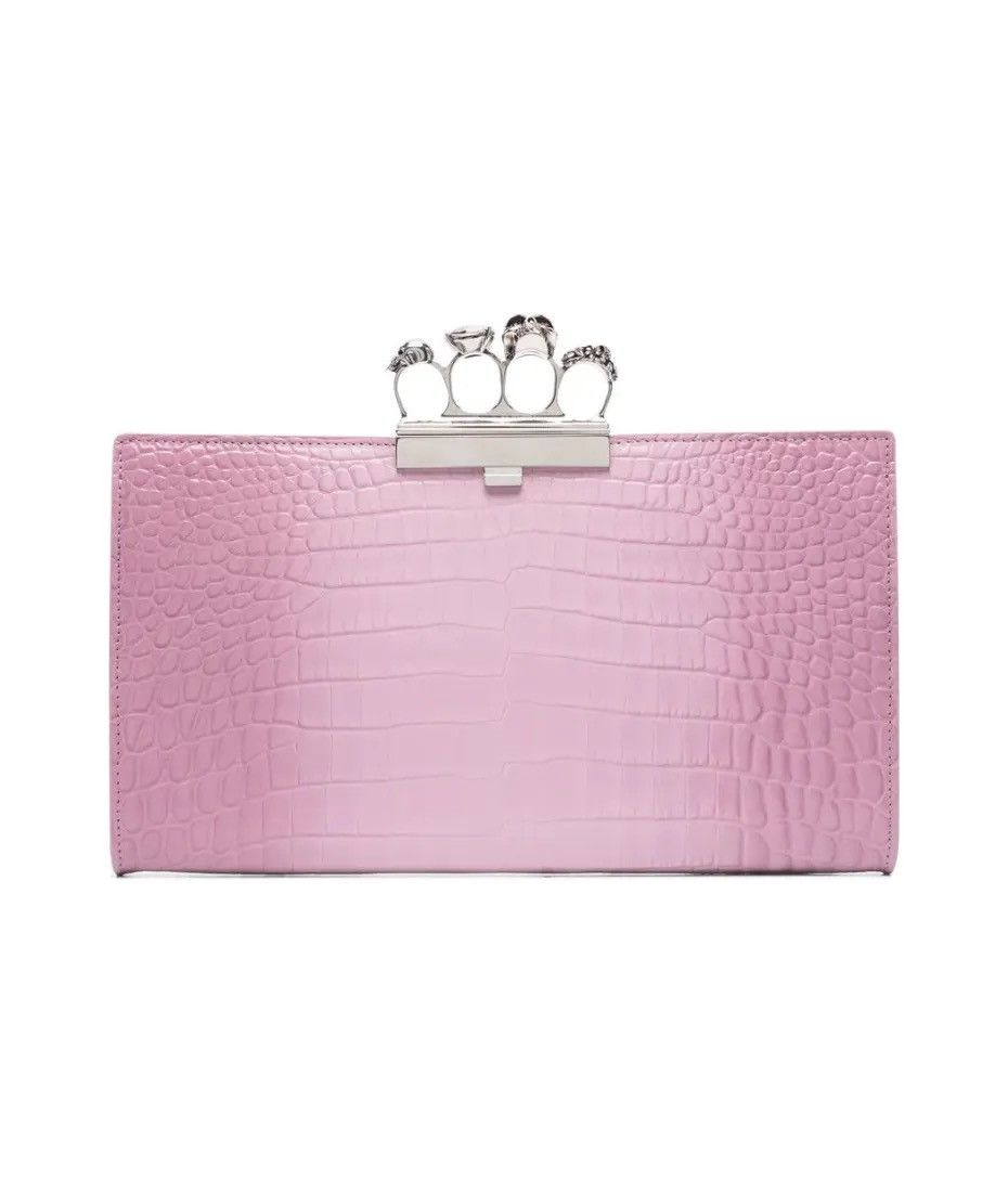 Alexander McQueen 🧨$2.4K🧨Pink Ring Skull Flat Clutch With Crocodile Effect Size ONE SIZE - 1 Thumbnail