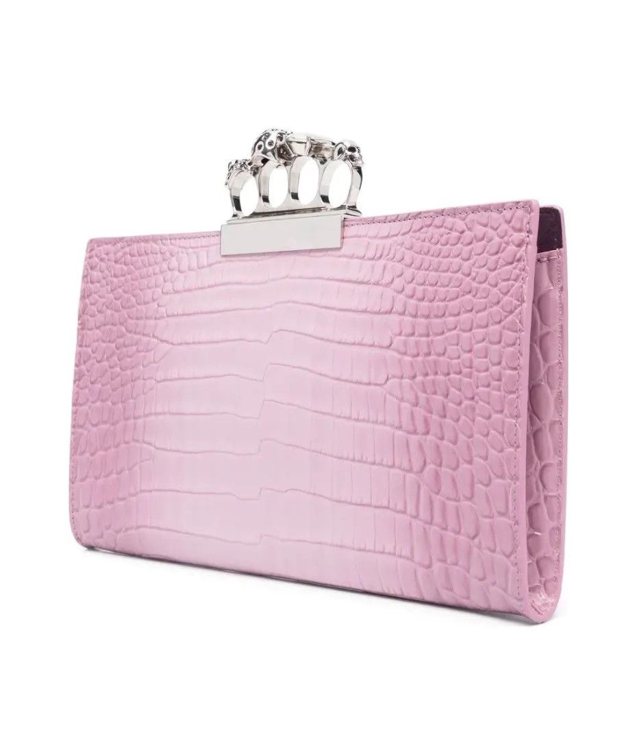 Alexander McQueen 🧨$2.4K🧨Pink Ring Skull Flat Clutch With Crocodile Effect Size ONE SIZE - 2 Thumbnail