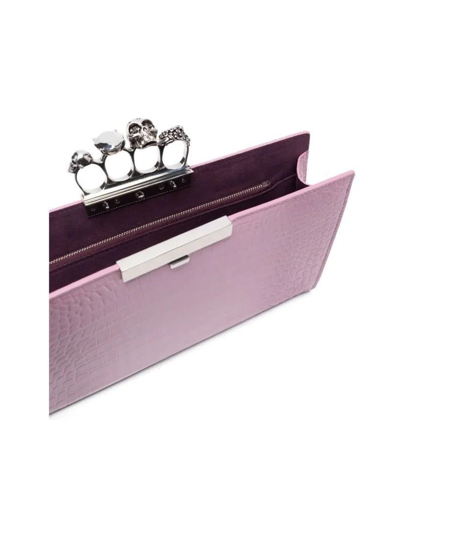 Alexander McQueen 🧨$2.4K🧨Pink Ring Skull Flat Clutch With Crocodile Effect Size ONE SIZE - 4 Thumbnail