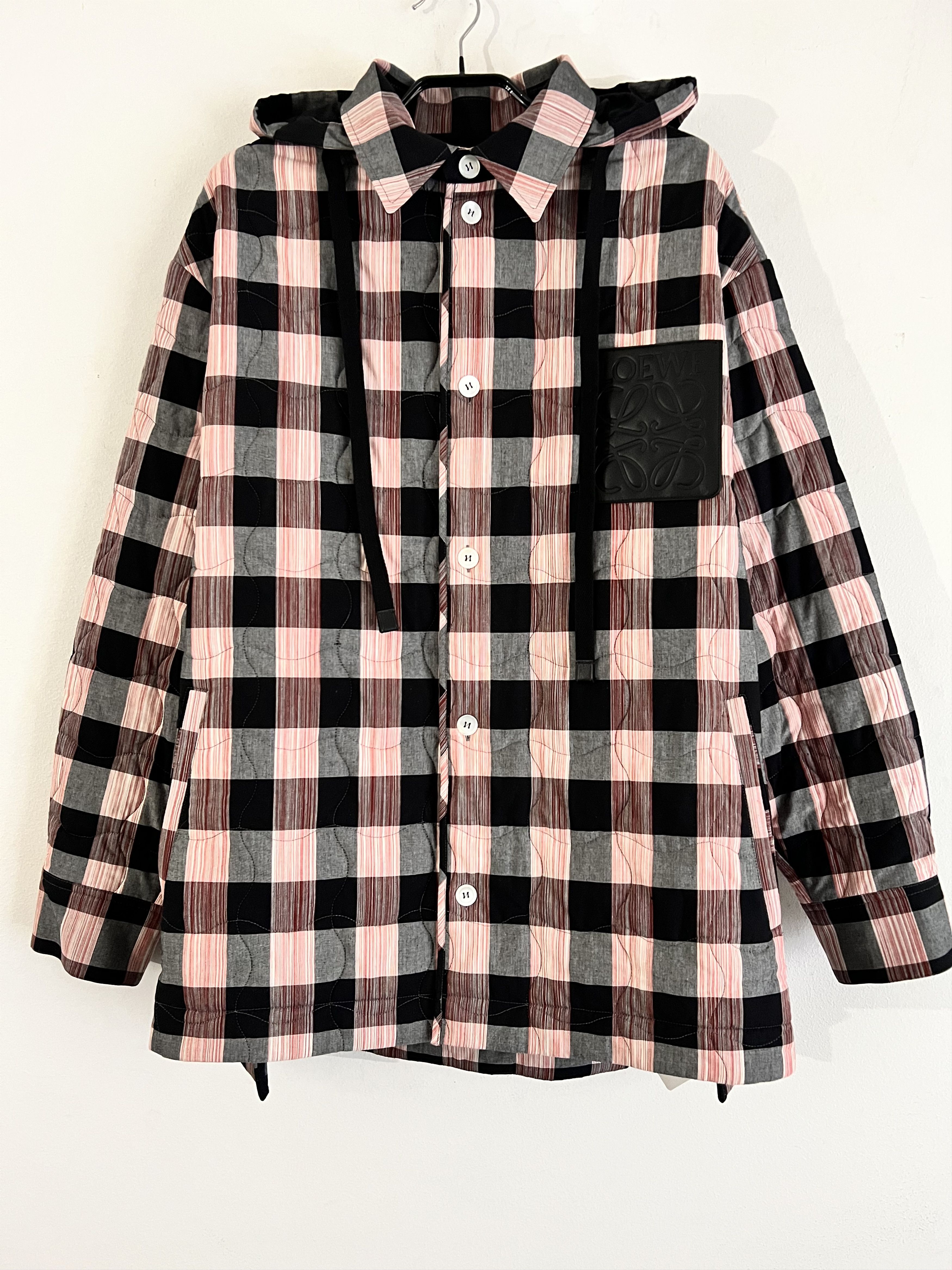 Loewe Cotton Quilted Check Hooded Shirt Size US M / EU 48-50 / 2 - 2 Thumbnail