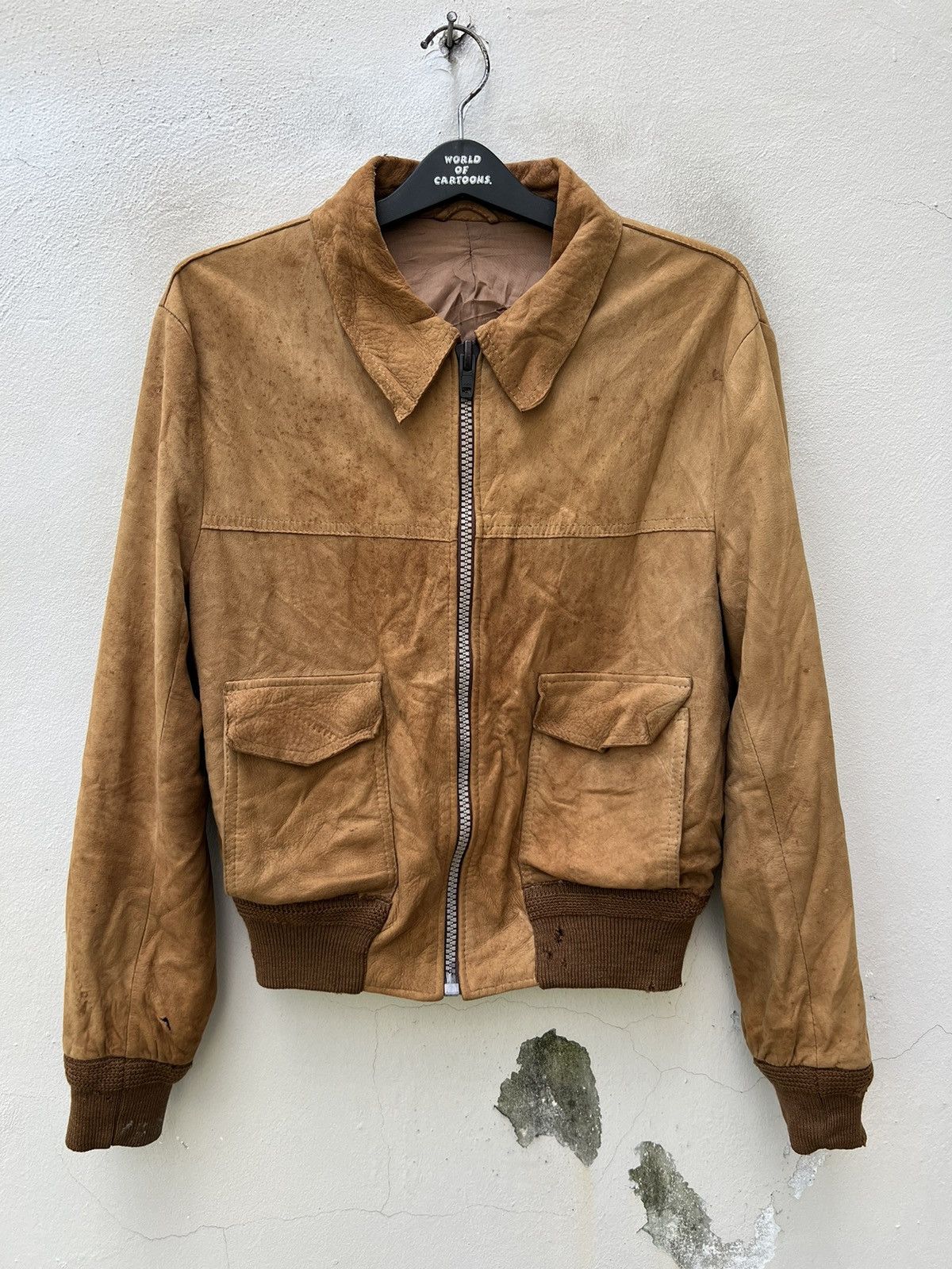 Aries Trashed Vintage Aries Dirty Patina Sheepskin Leather Jacket Size US L / EU 52-54 / 3 - 6 Thumbnail