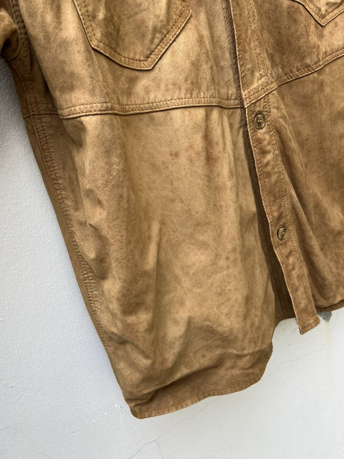 Leather Trashed VTG Camanchi London Dirty Patina Suede Leather Shirt Size US L / EU 52-54 / 3 - 10 Thumbnail