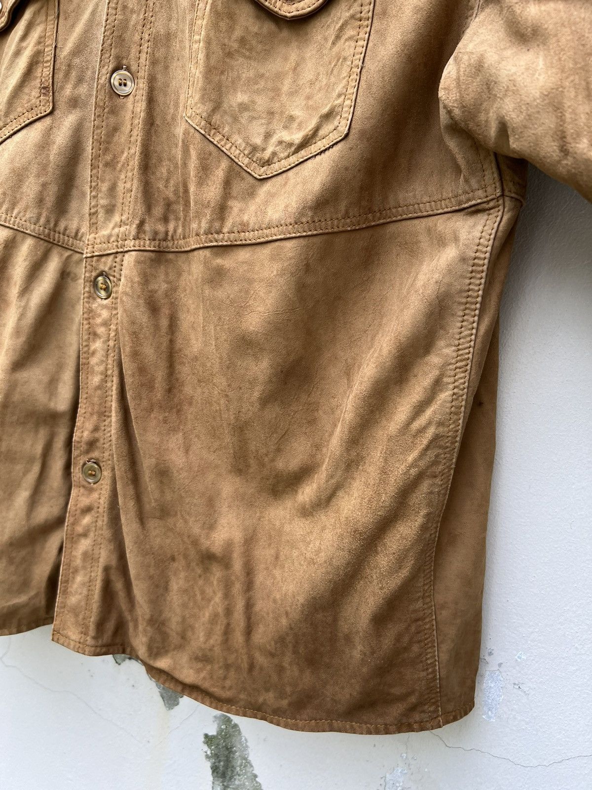 Leather Trashed VTG Camanchi London Dirty Patina Suede Leather Shirt Size US L / EU 52-54 / 3 - 11 Thumbnail