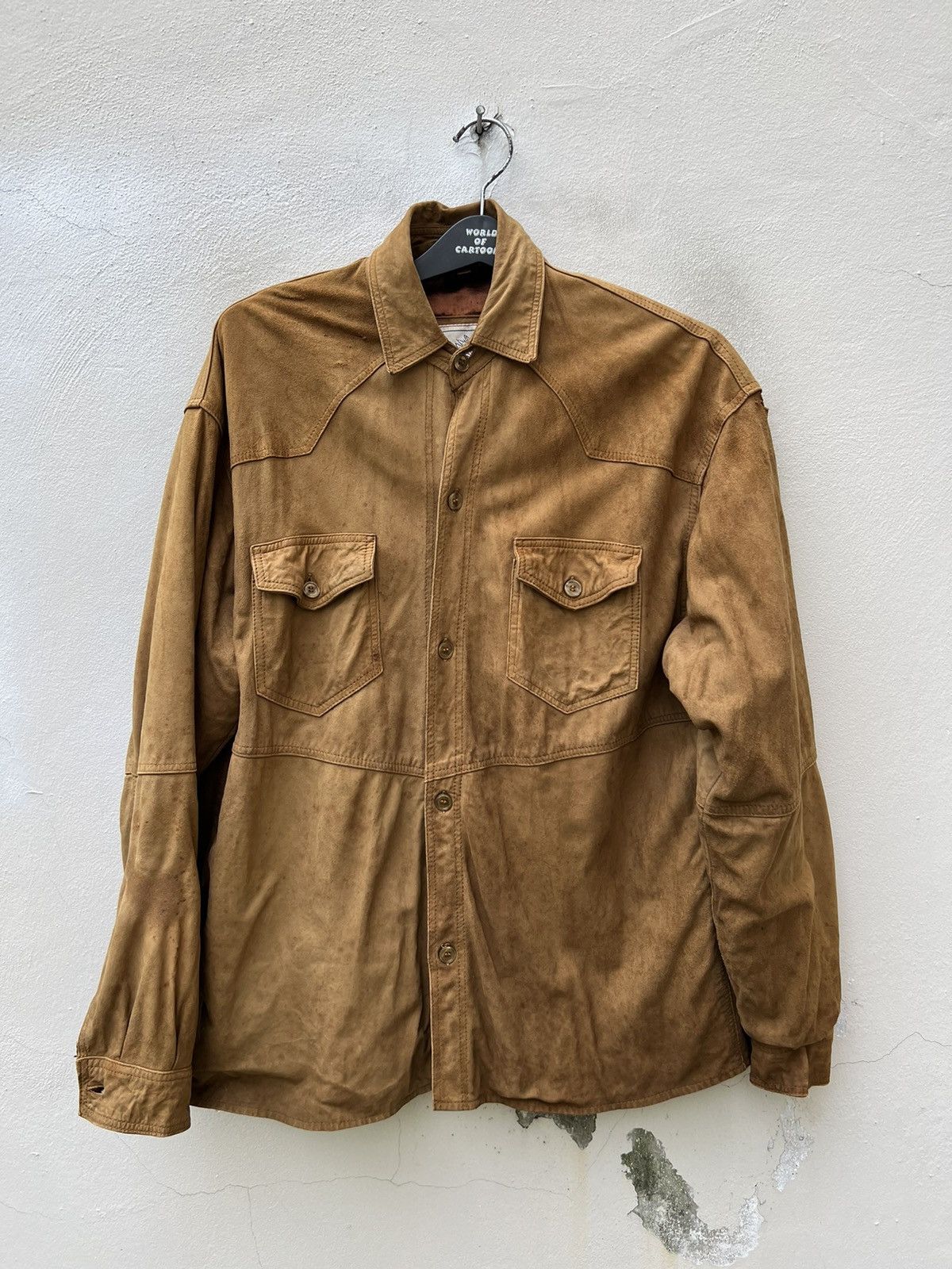 Leather Trashed VTG Camanchi London Dirty Patina Suede Leather Shirt Size US L / EU 52-54 / 3 - 6 Thumbnail