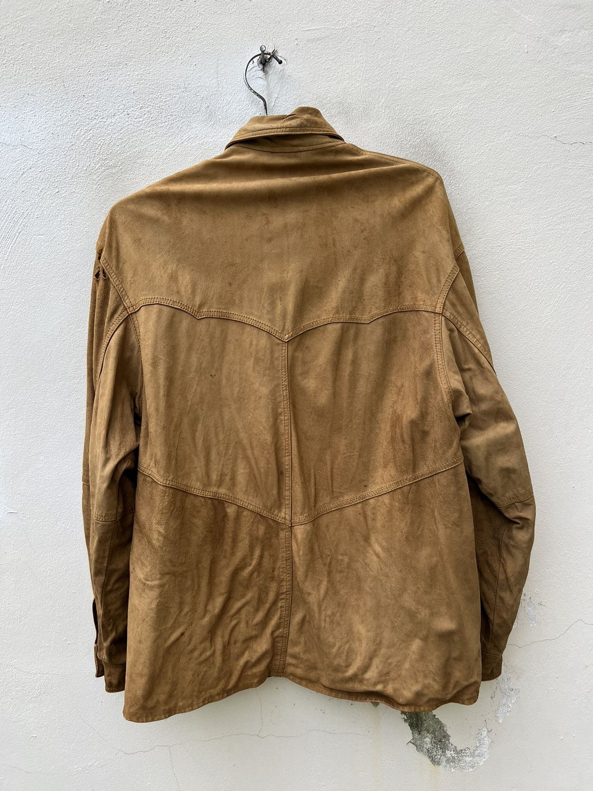 Leather Trashed VTG Camanchi London Dirty Patina Suede Leather Shirt Size US L / EU 52-54 / 3 - 16 Thumbnail