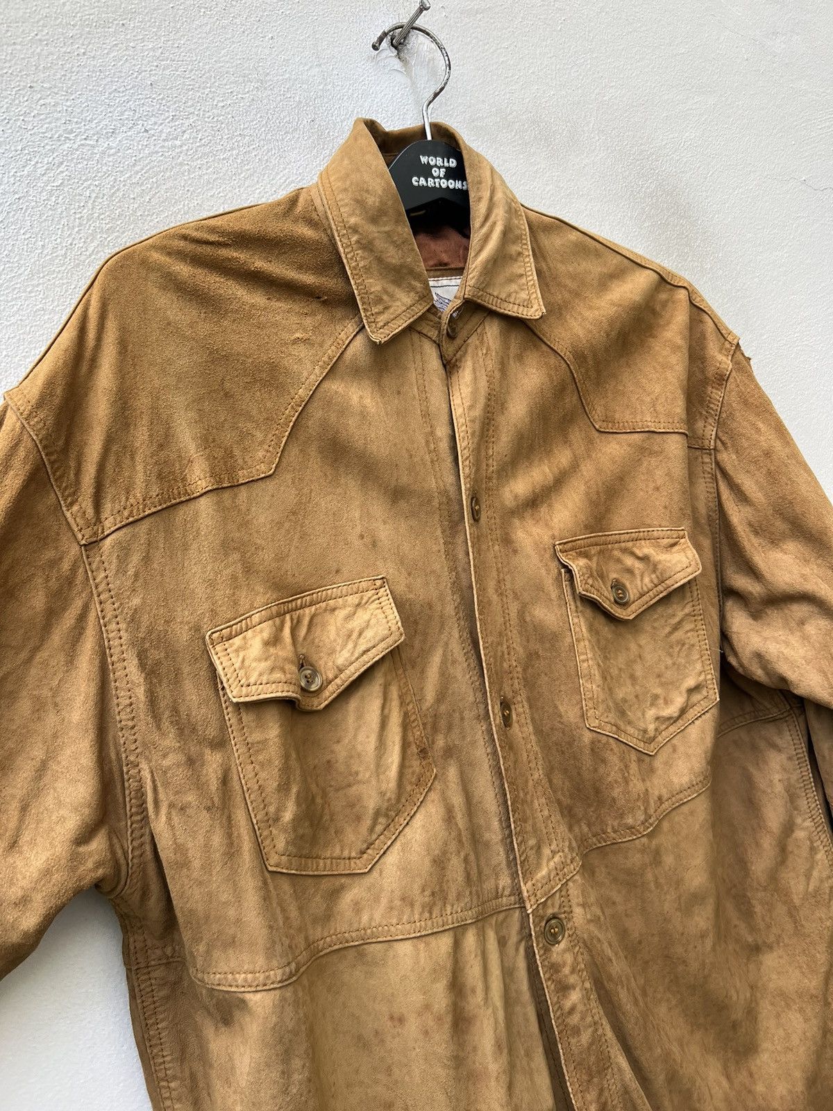 Leather Trashed VTG Camanchi London Dirty Patina Suede Leather Shirt Size US L / EU 52-54 / 3 - 9 Thumbnail