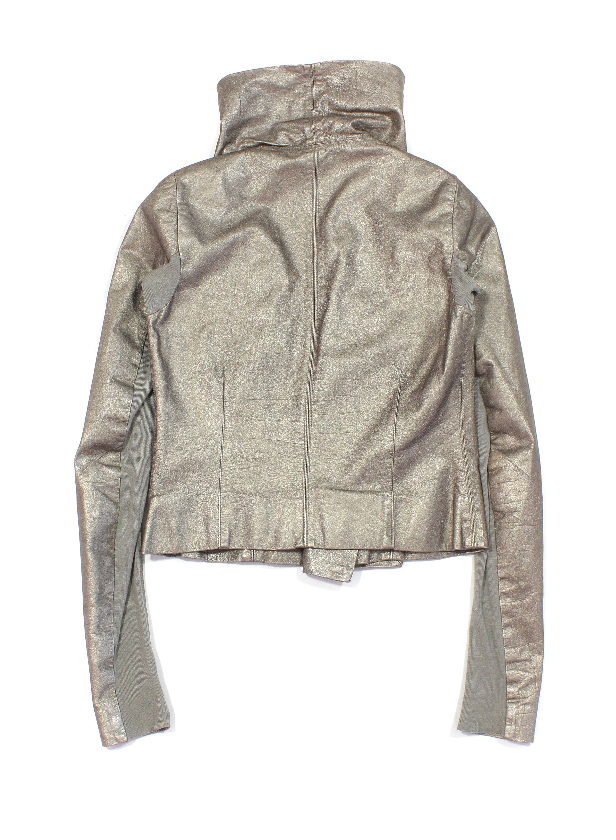 Rick Owens Women's Gold Biker Buffalo Leather Distressed Jacket Size M / US 6-8 / IT 42-44 - 2 Thumbnail
