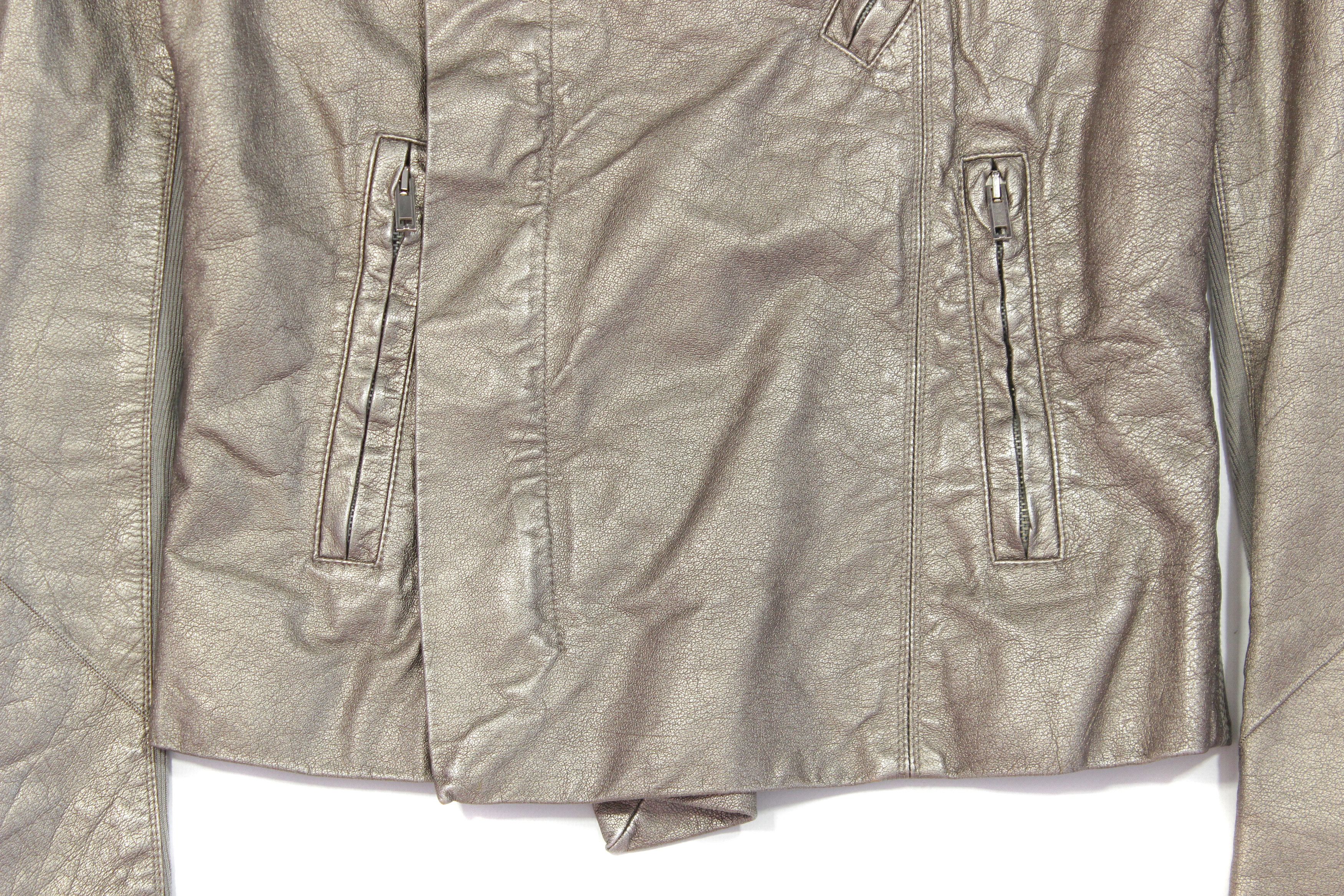 Rick Owens Women's Gold Biker Buffalo Leather Distressed Jacket Size M / US 6-8 / IT 42-44 - 4 Thumbnail