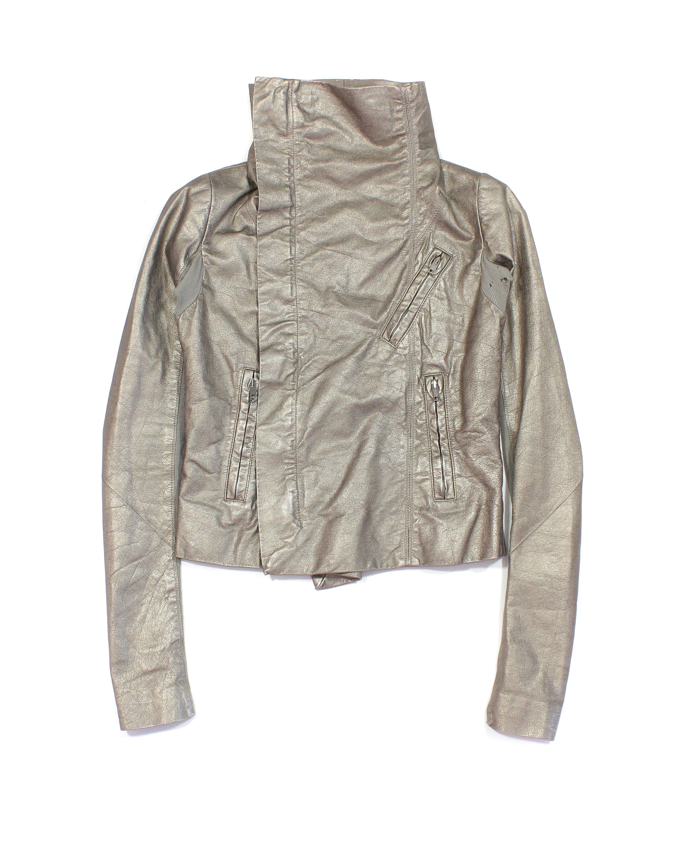 Rick Owens Women's Gold Biker Buffalo Leather Distressed Jacket Size M / US 6-8 / IT 42-44 - 1 Thumbnail